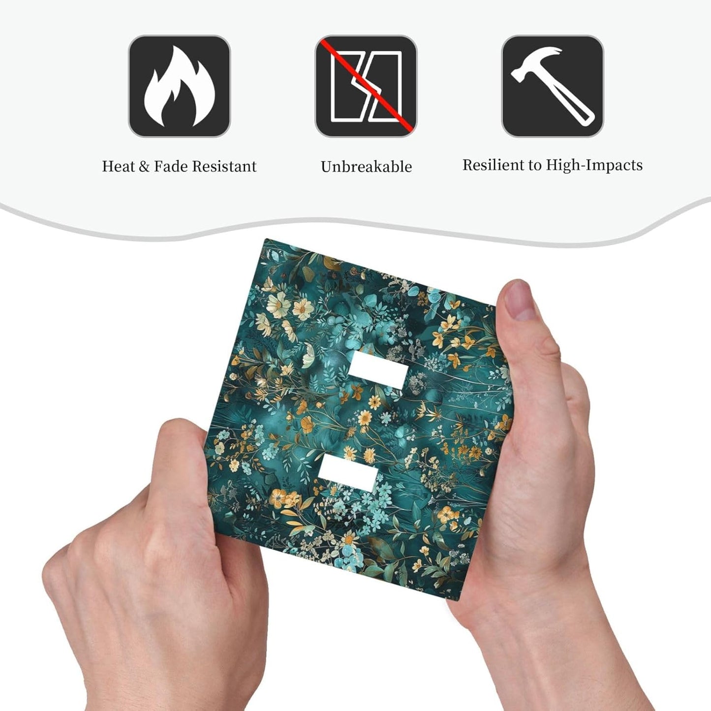 Decorative Switch Plates Green Leaf Floral Boho Golden Flower Plant 2 Gang Double Toggle Outlet Light Switch Cover Wall Plate Electrical Faceplate For Bed Room Cabin Decor