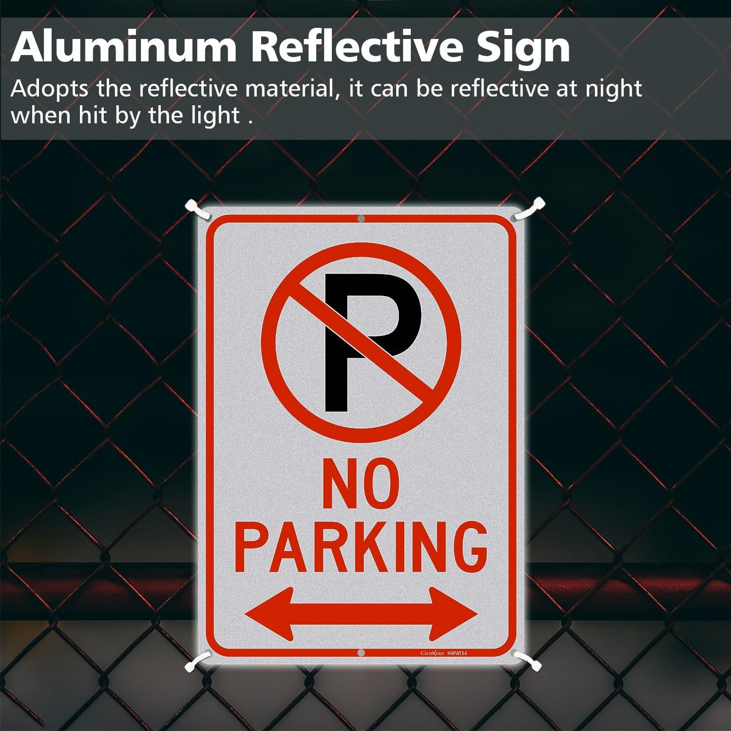 GicnKeuz No Parking Signs with Arrow,14×10 Inches No parking sign .040 Reflective Aluminum,Waterproof and Fade Resistant,6 Pre-drilled holes,Easy to Install,Indoors and Outdoors Use(2-pack)