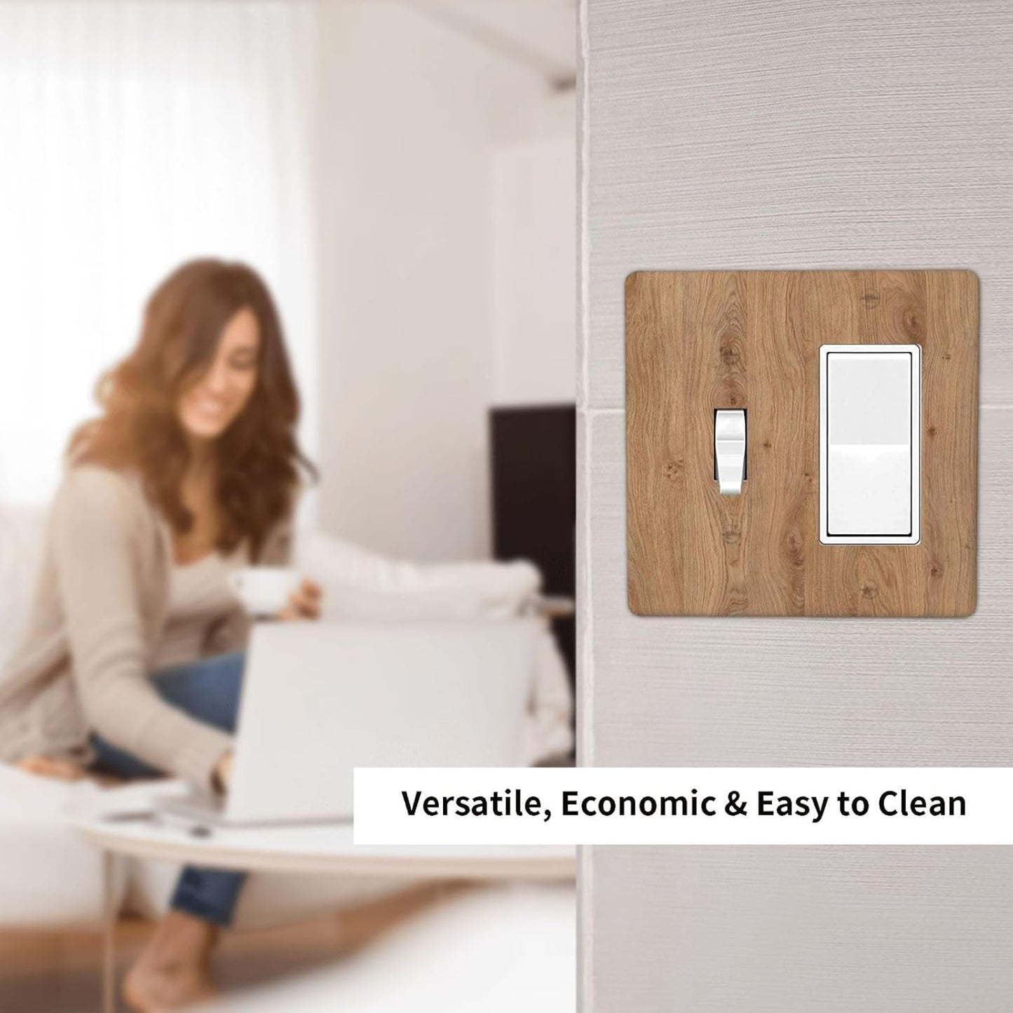 Outlet Covers Vintage Rustic Wood Color Brown Wood Grain 1 Toggle 1 Rocker Combination Decorative Wall Plate Light Switch Cover Plate Electrical Switch Plates for Farmhouse Cabin Decor