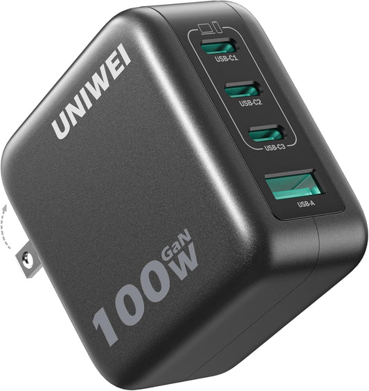 100W USB C Charger Block, 4-Port GaN and Ultra-Compact Wall Adapter, for MacBook, iPhone 17/16 Series, Samsung Galaxy, Pixel, and More