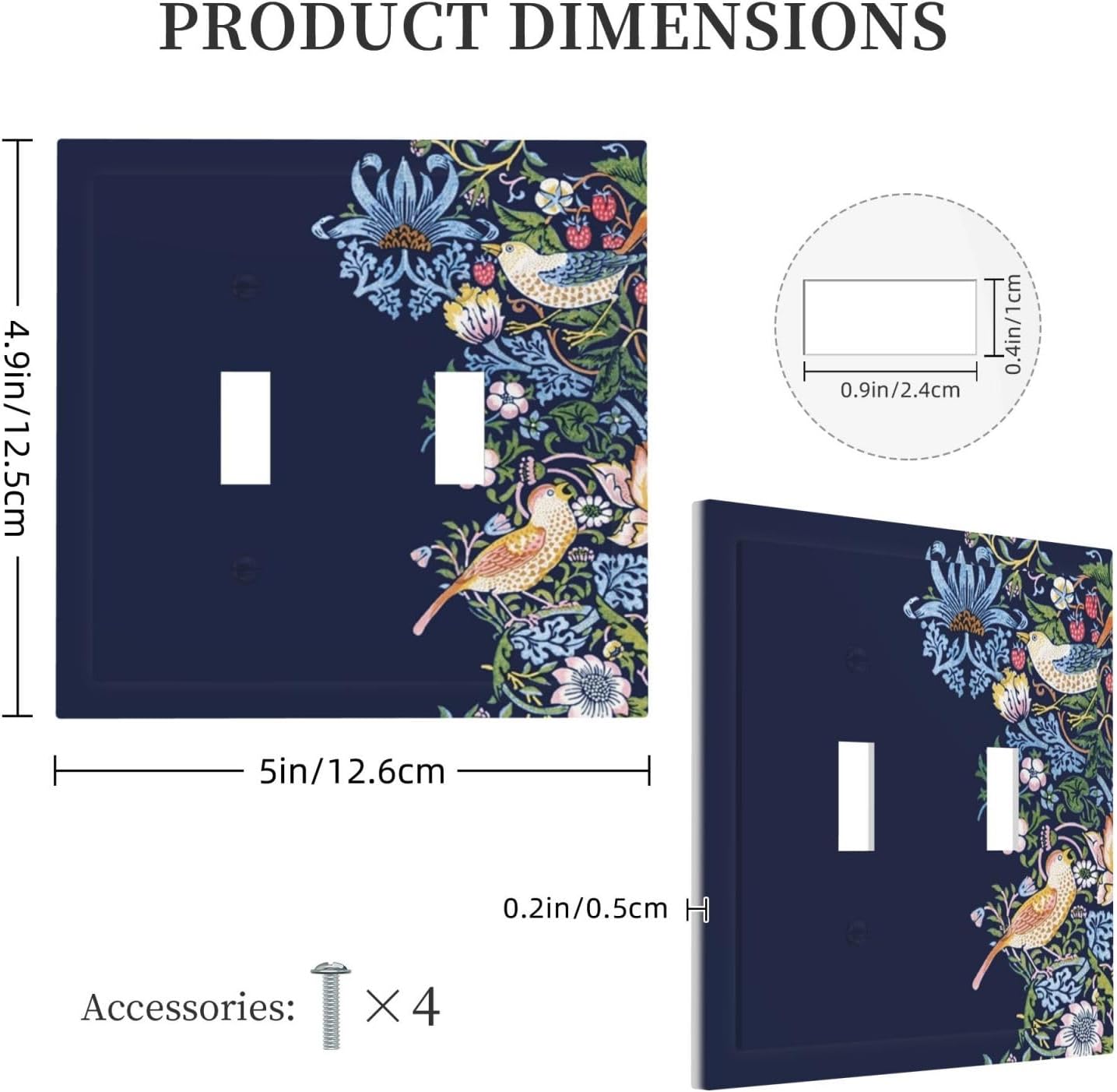 Decorative Light Switch Cover Plate Vintage Blue Morris Strawberry Thief Bird Flower 2 Gang Wall Plate Oversized Double Toggle Two Switch Wall Cover Plate Dual Faceplate