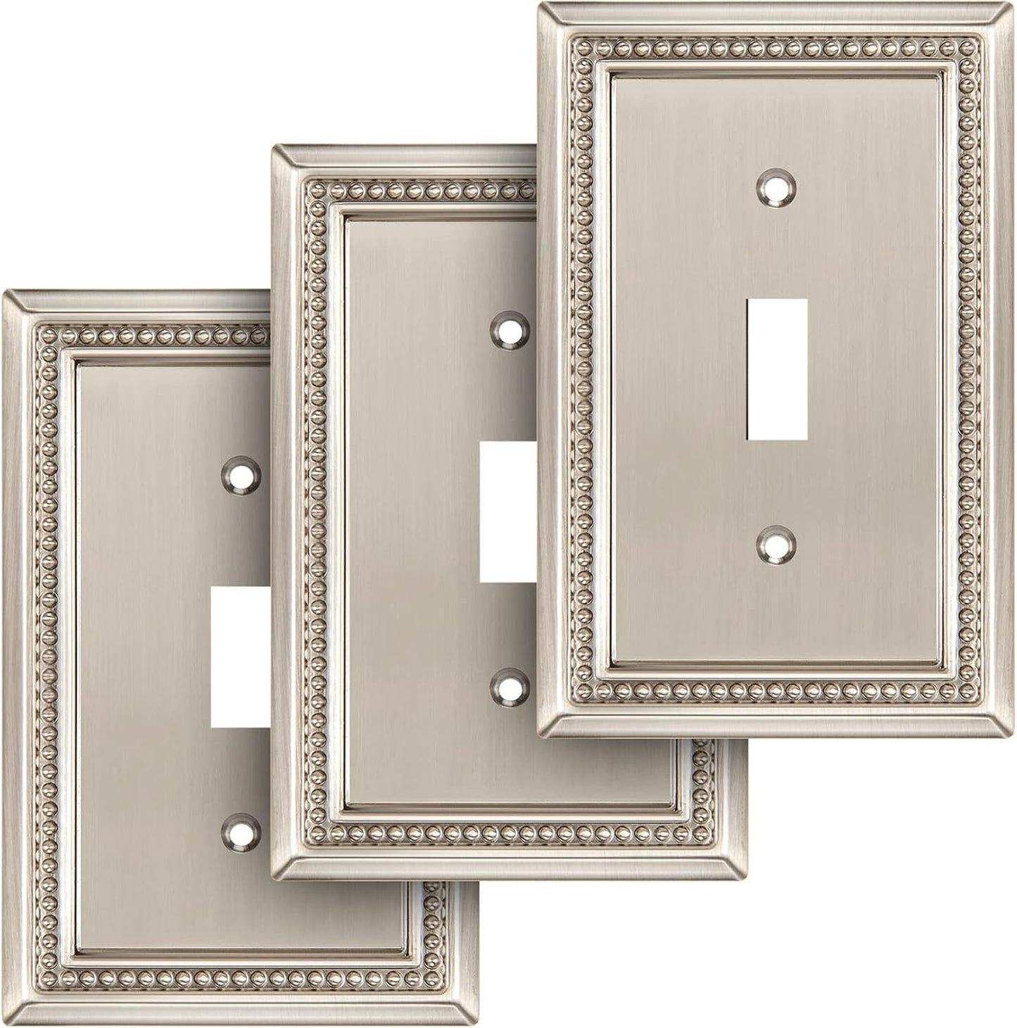 Henne Bery Sunken Pearls Heavy Duty Decorative Wall Plate Switch Plate Outlet Cover (Single Toggle, 3 Pack, Satin Nickel)