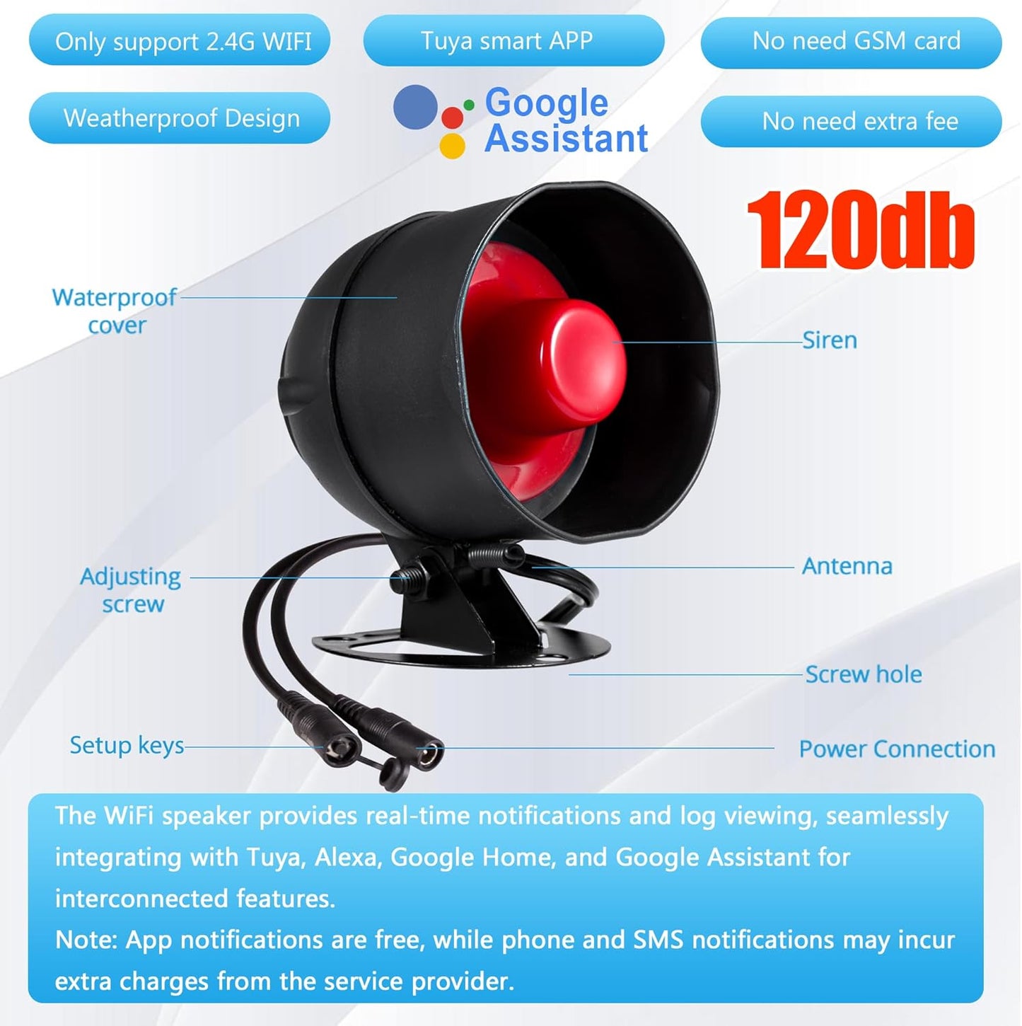 WiFi Alarm Home Security System, 120dB Alarm System with Motion Sensor and Remote Control, Wireless Alarm System for Shed Garage Alarm