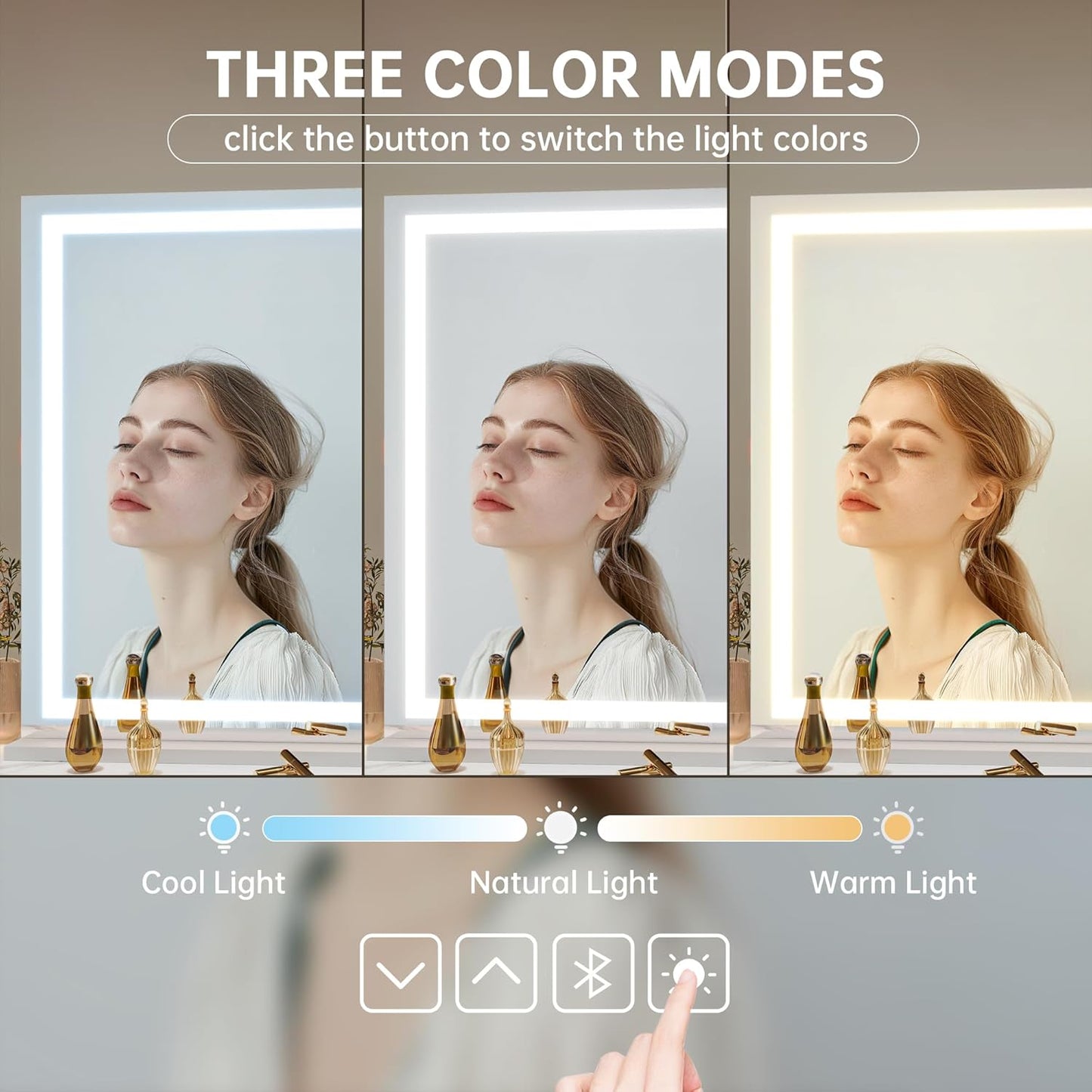 Hasipu Vanity Mirror with Lights, 50" x 34" LED Makeup Mirror, Lighted Makeup Mirror with Dimmable 3 Modes, Touch Screen Control Vanity Mirror Square White