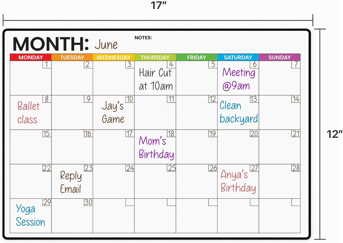 Refrigerator Calendar Magnetic Dry Erase - 17 x 12 iches Magnet Calendar for Fridge, Monday Start | Family Schedule Board, to-Do List & Work | Include 5 Markers & Eraser by Freedom Mastery