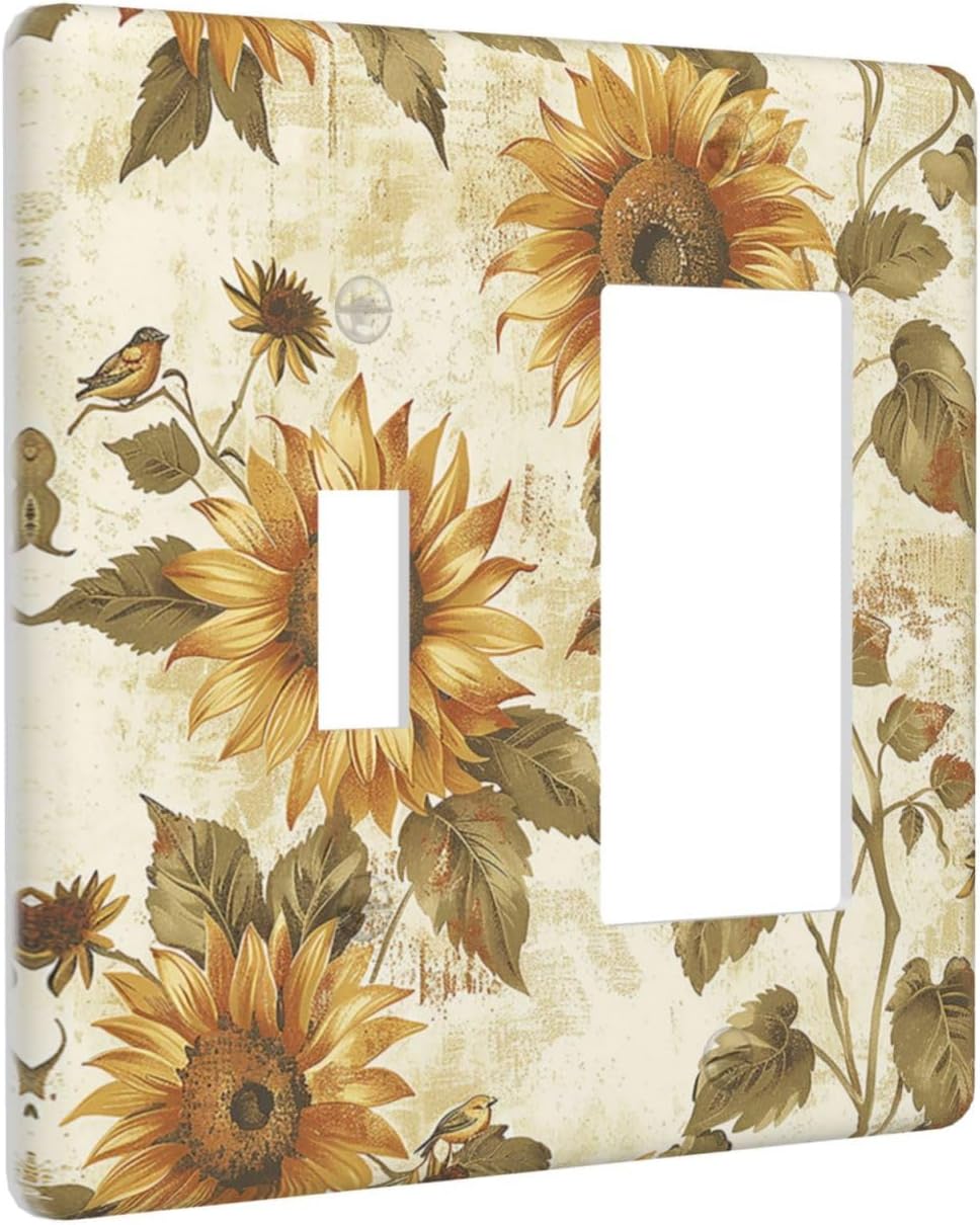 Outlet Covers Rustic Sunflower Floral Pattern 1 Toggle 1 Rocker Combination Decorative Wall Plate Electrical Switch Plates Light Switch Cover Plate for Bedroom Cabin Decor