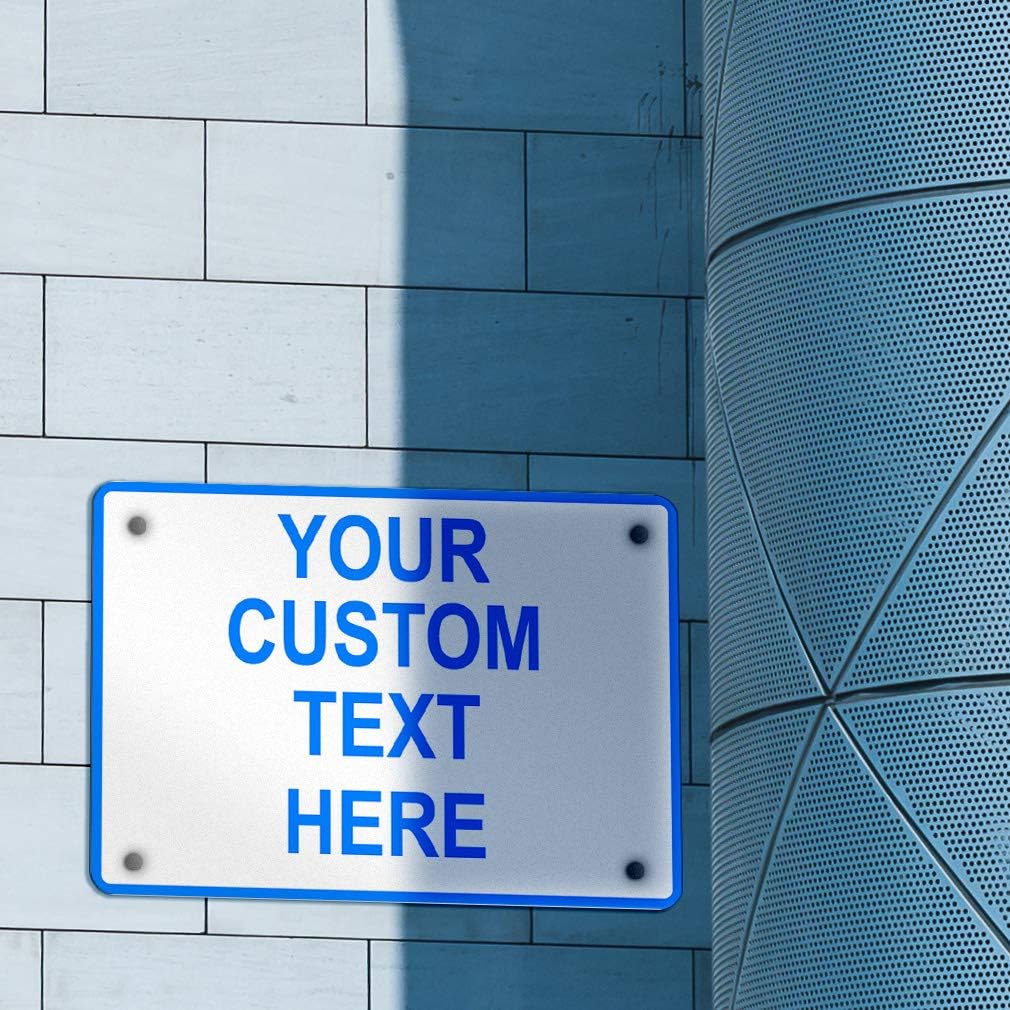 Aluminum Weatherproof Metal Sign Multiple Sizes Custom Personalized Text Here White Blue Notice Travel Horizontal Street Signs 10x7Inches