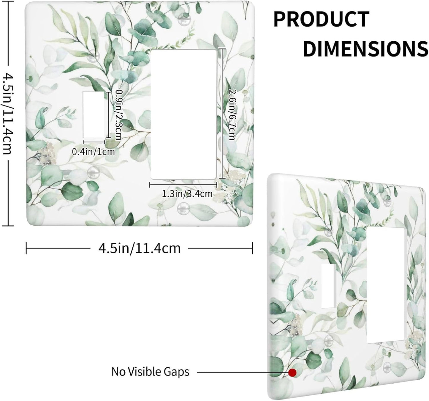 Boho Green Eucalyptus Leaf Floral Plants Flowers Outlet Covers 1 Toggle 1 Rocker Combination Decorative Wall Plate Electrical Switch Plates Light Switch Cover Plate for Bed Room Living Room Decor