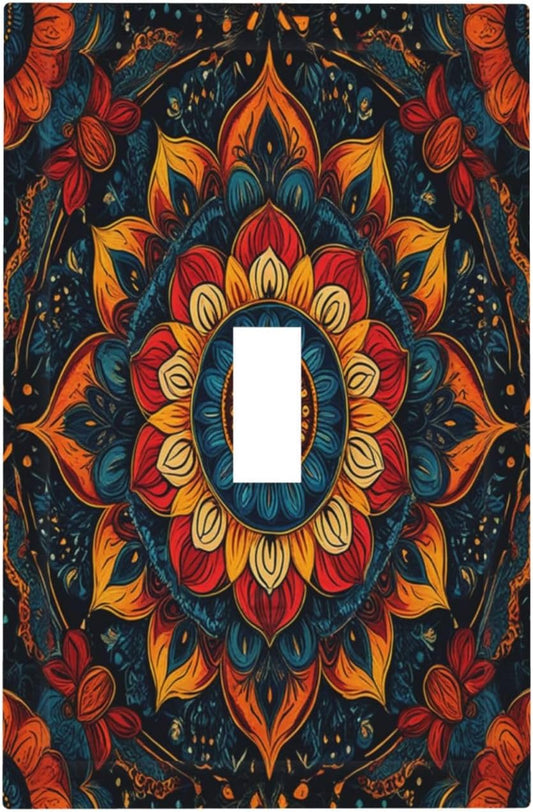 Boho Colorful Mandala Single Toggle Light Switch Cover plate Outlet Cover Decorative Switchplate Wall Plates Electrical Panel Cover for Bathroom Living Room 5 X 3 IN