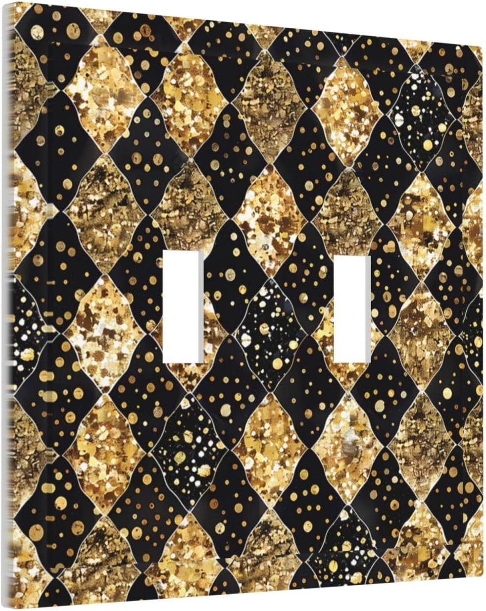 Gold Black Marble Geometric Plaid Glitter Decorative Switch Plates 2 Gang Double Toggle Outlet Light Switch Cover Wall Plate Electrical Faceplate for Bedroom Bathroom Decor