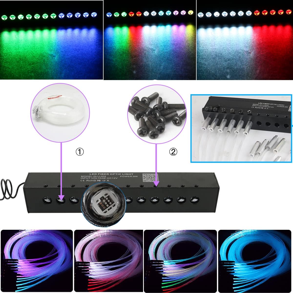 AZIMOM Dual Color 20w Twinkle Fiber Optic Starlight Headliner Kits Mixed 860pcs13.1ft, RGB Meteor Shooting Star, Sound Activated Remote APP Control Home Car Ceiling Décor
