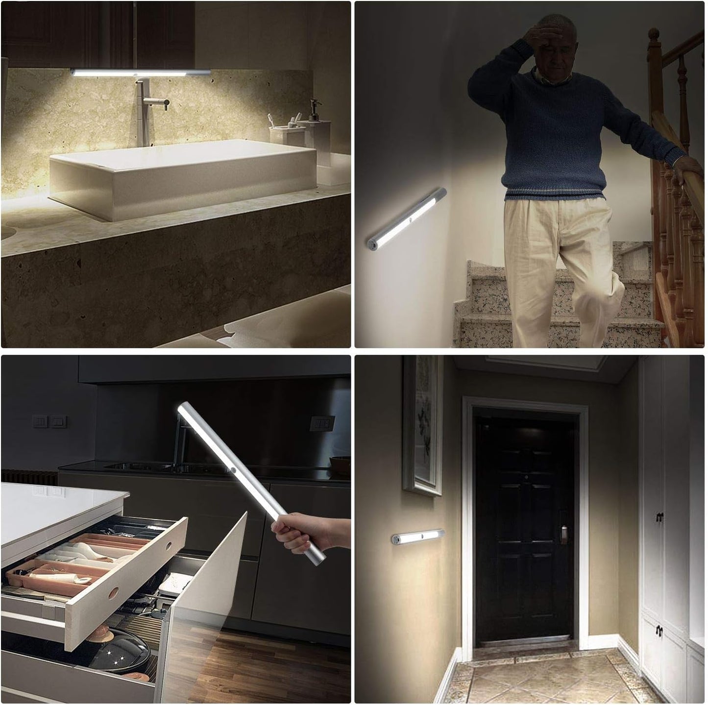 Under Cabinet Lights Motion Sensor Light Indoor, LED Closet Lights Battery Operated Lights, 4500mAh USB C Rechargeable Under Cabinet Lighting Wireless, 6000K Cool White, 180 Days Battery Time