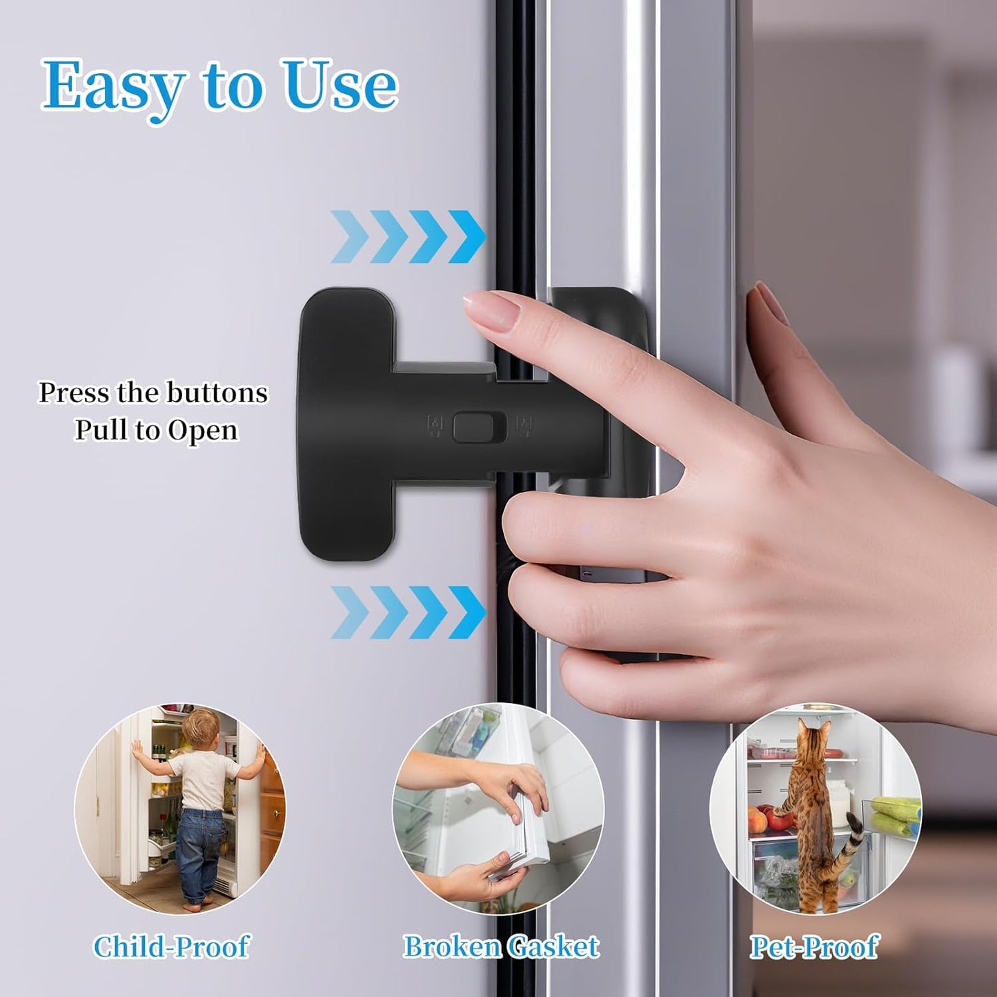 2 Pack Fridge Lock for Kids - Child-Proof Refrigerator Freezer Door Lock & Oven Lock for Child Safety, for Fridge/Freezer Doors, Black