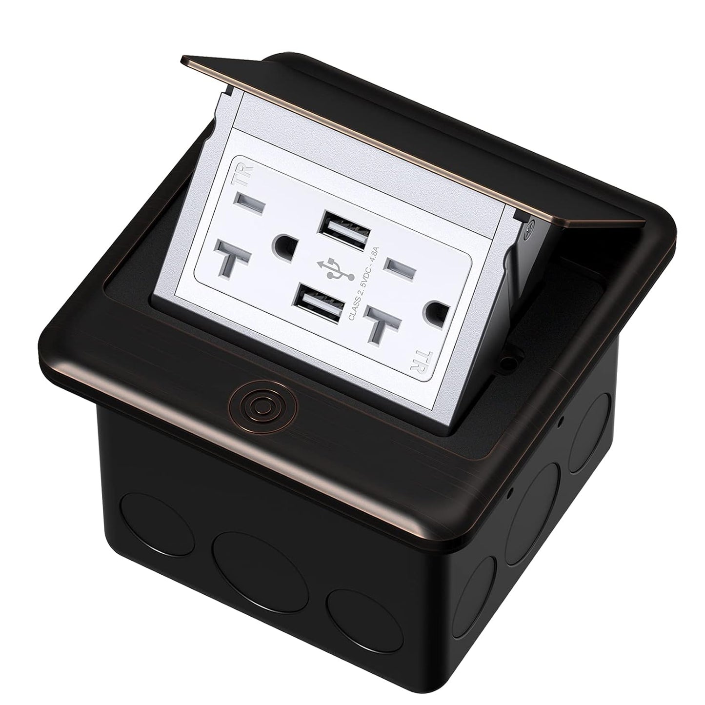 KYHSHJ 4.8A USB Chargers Pop Up Floor Waterproof Electrical Outlet Receptacle Stainless Steel Box,(Oil Rubbed Bronze)
