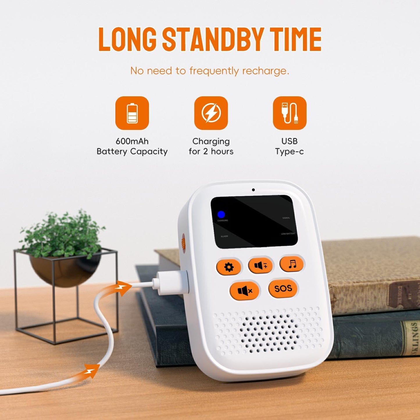 Wireless Caregiver Call Button Alarm, Portable Caregiver Pager for Seniors Patients 1 Bracelet Button & 1 Digital Display Receiver