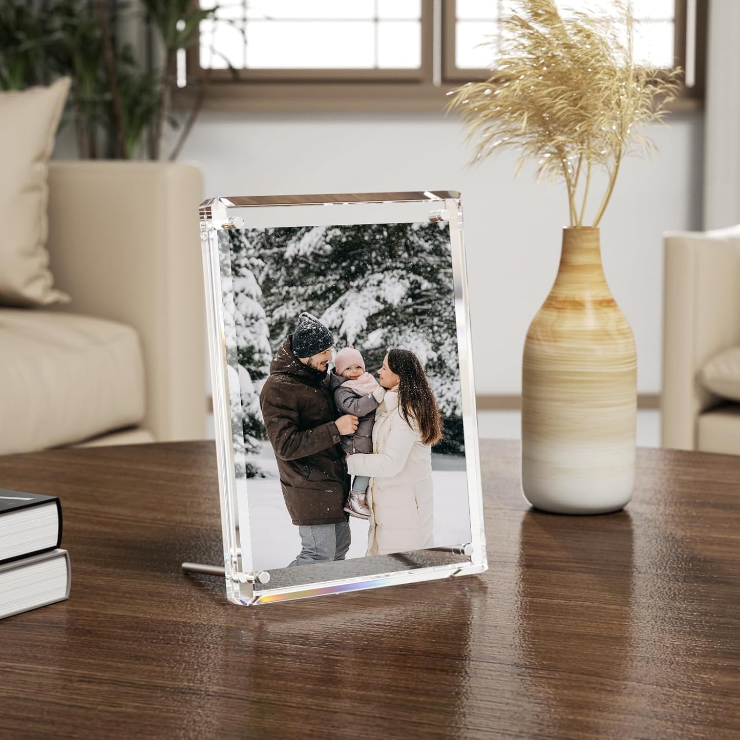 NIUBEE Picture Frames 5x7 Acrylic, Clear Photo Frame for Living Room, Diamond Edge Design, Magnetic Family Thick Desktop floating Frame, 3 Pack