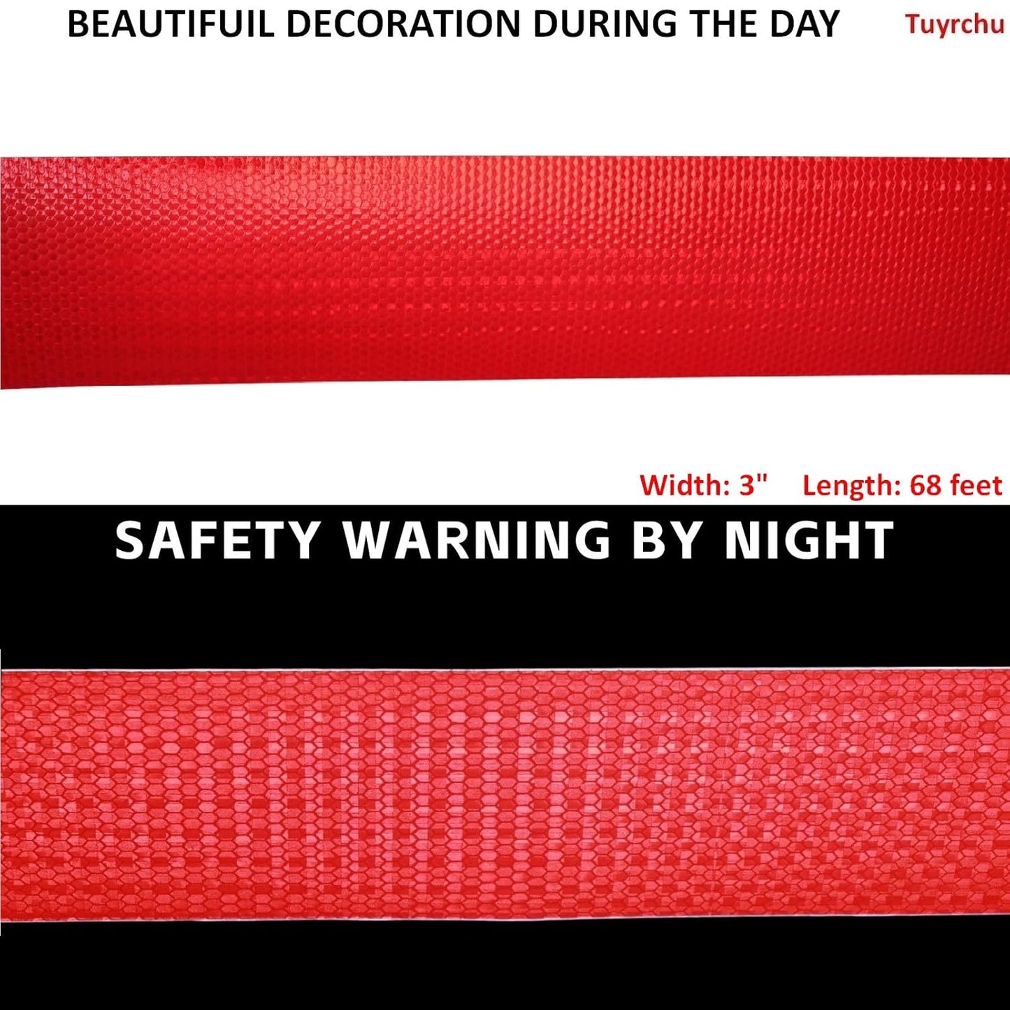 Reflective Tape Red 3 inch, Outdoor Waterproof High Visibility Warning Industrial Marking Tape, Safety Stickers (68 feet)