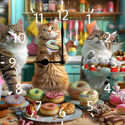 10 in Kitchen Kittens and Donuts -292 Wood Wall Clock – Digital Time Display, Smart Home Compatible for Bedside or Workspace