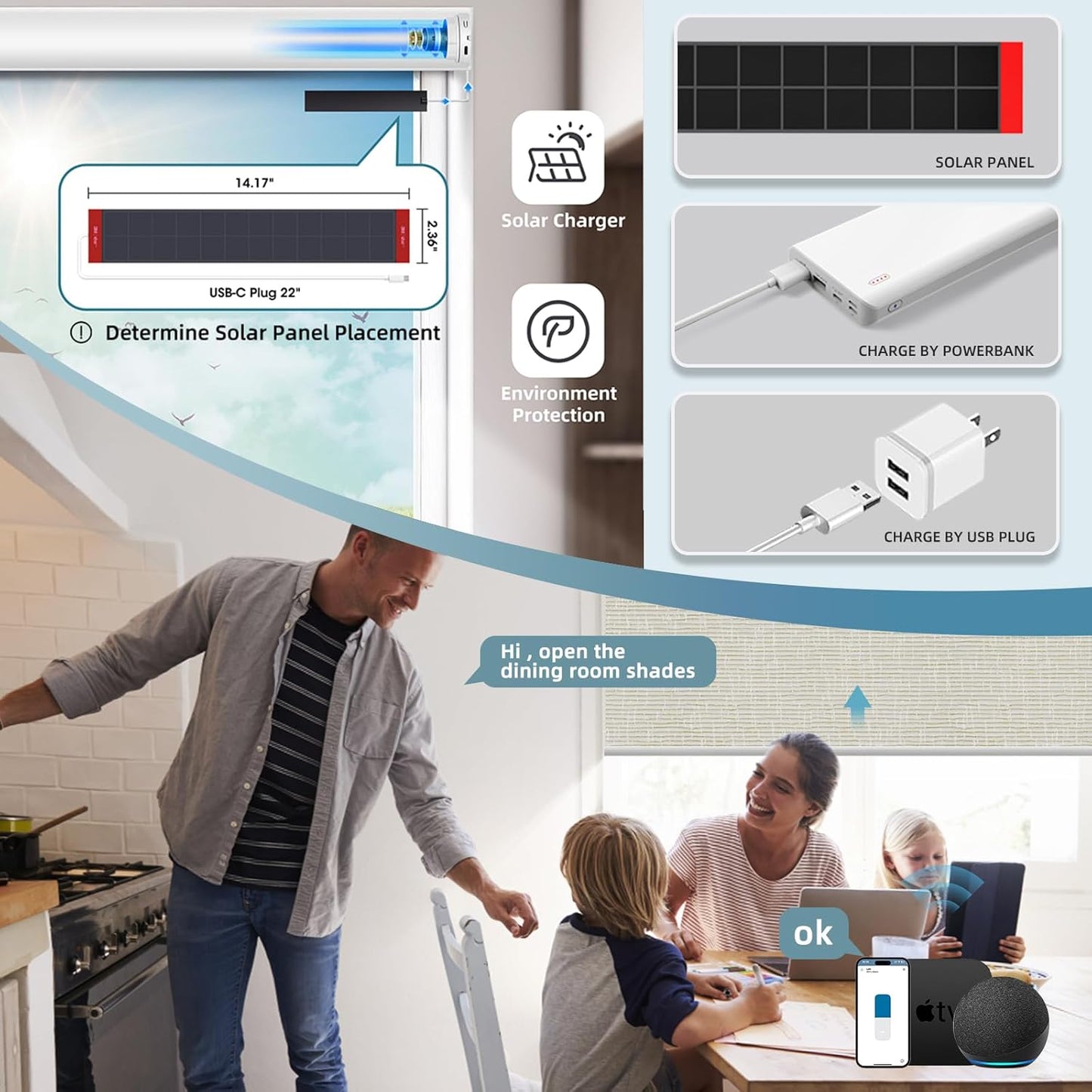 SmartWings Motorized Roller Shades Work with Homekit, Alexa Google, 100% Blackout Smart Blinds for Windows, Cordless Remote Control Window Shades, Safari Cream, Customized Size
