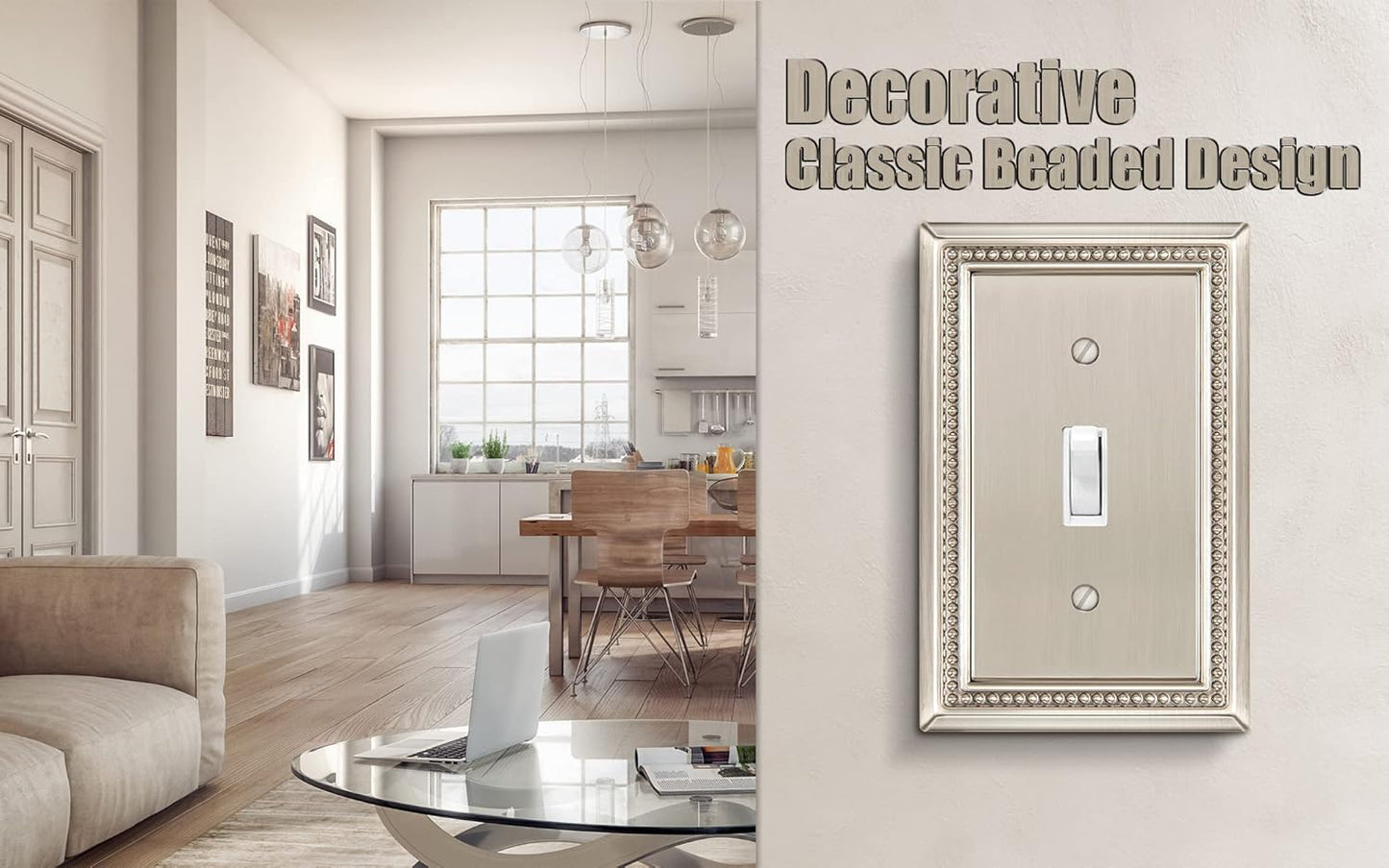 Henne Bery Sunken Pearls Heavy Duty Decorative Wall Plate Switch Plate Outlet Cover (Single Toggle, 2 Pack, Satin Nickel)
