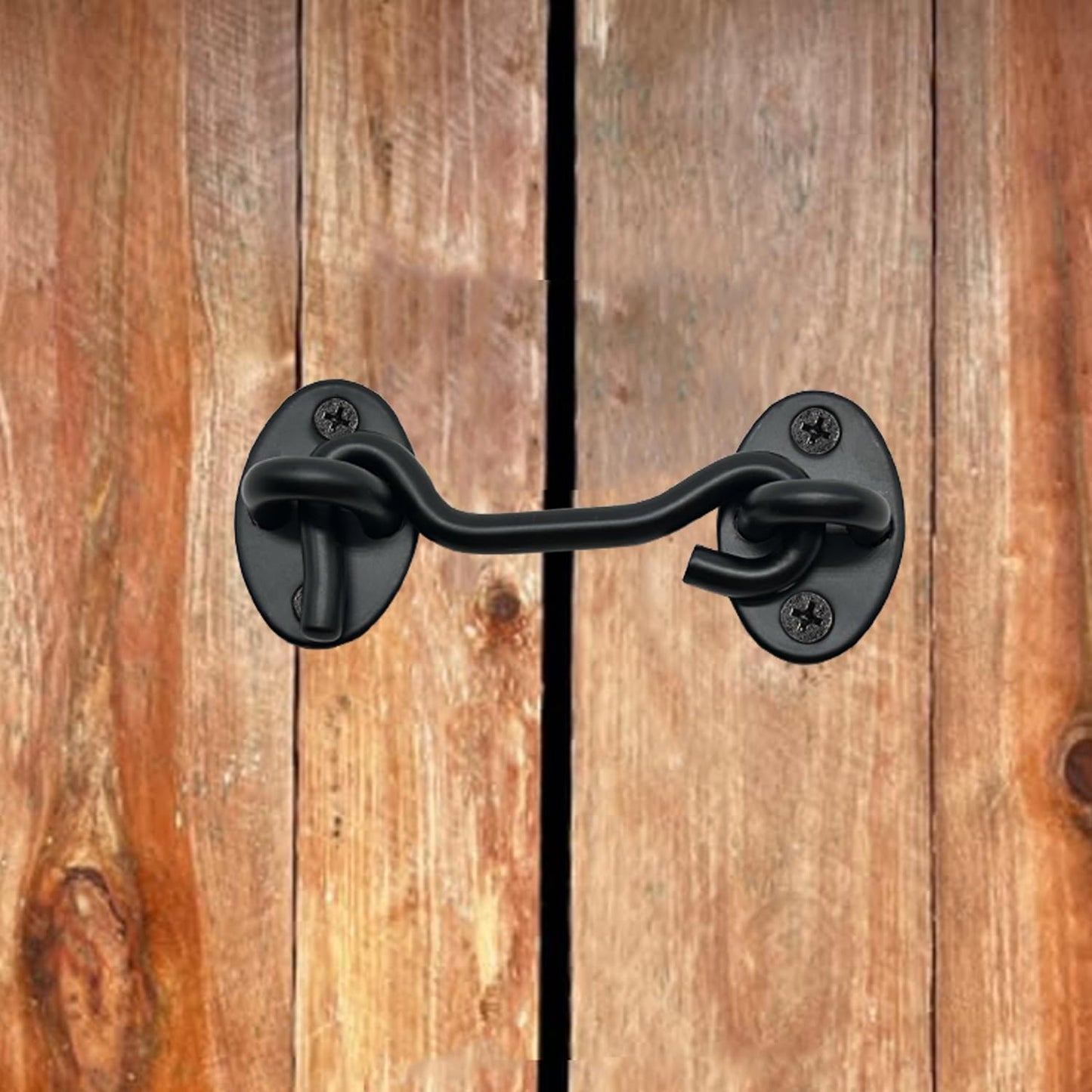 4-Pack 3Inch Door Lock Gate Latch Premium Stainless Steel Hook and Eye Gate Latch Cabin Hook with 16pcs Screws, Black