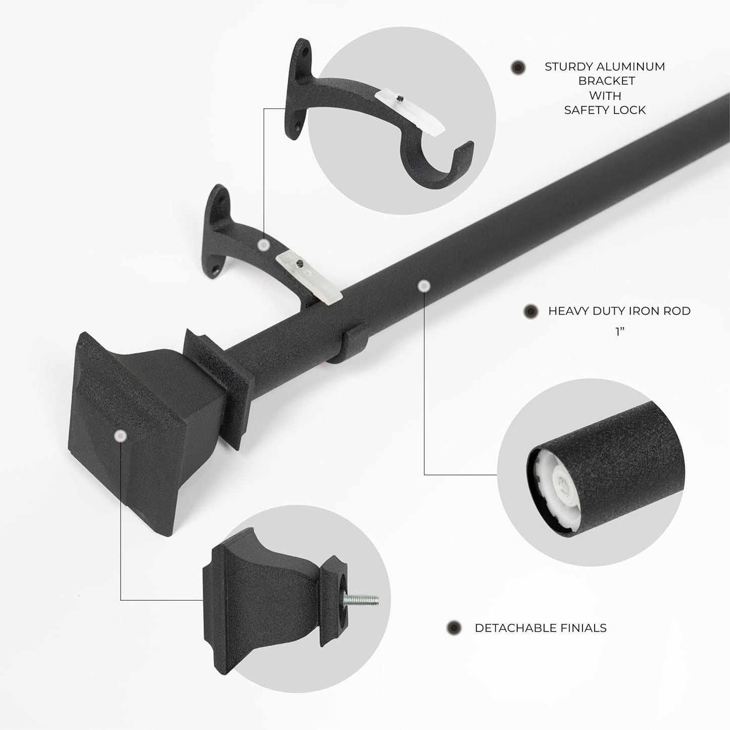 Deco Window Adjustable Curtain Rod for Windows 44 to 120 Inch (Pack of 1) Extendable Heavy Duty 1 Inch Iron Drapery Pole with Finials Wall Mounted French Door Curtain Rods (Dark Stone)