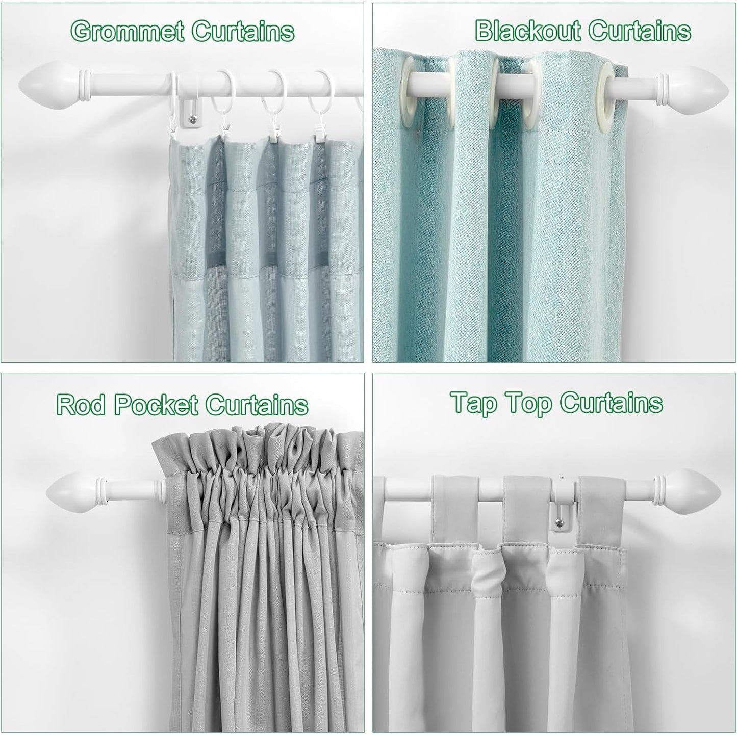 Curtain Rods for Windows 16 to 76 inches, Curtain Rod Max Adjustable Length to 88 in, Drapery Rod 1 inch Diameter with Modern Knobs Finials (White, 16" to 76" - Set of 2)