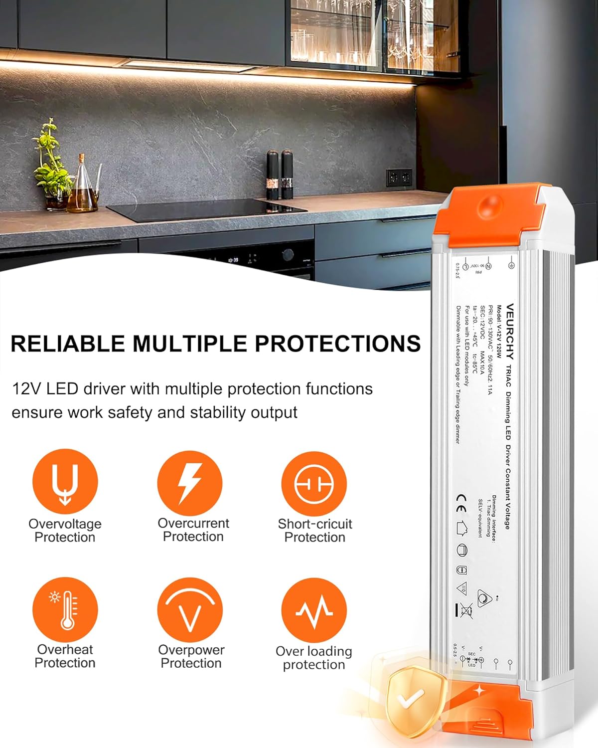 120W 12v Dimmable LED Driver, Triac LED Dimmable Transformer Compatible with Lutron & Leviton Dimmer Switches AC 110V to DC 12V 120 Watt, 12 Volt Power Supply for LEDs Strip Lights 2 Pack