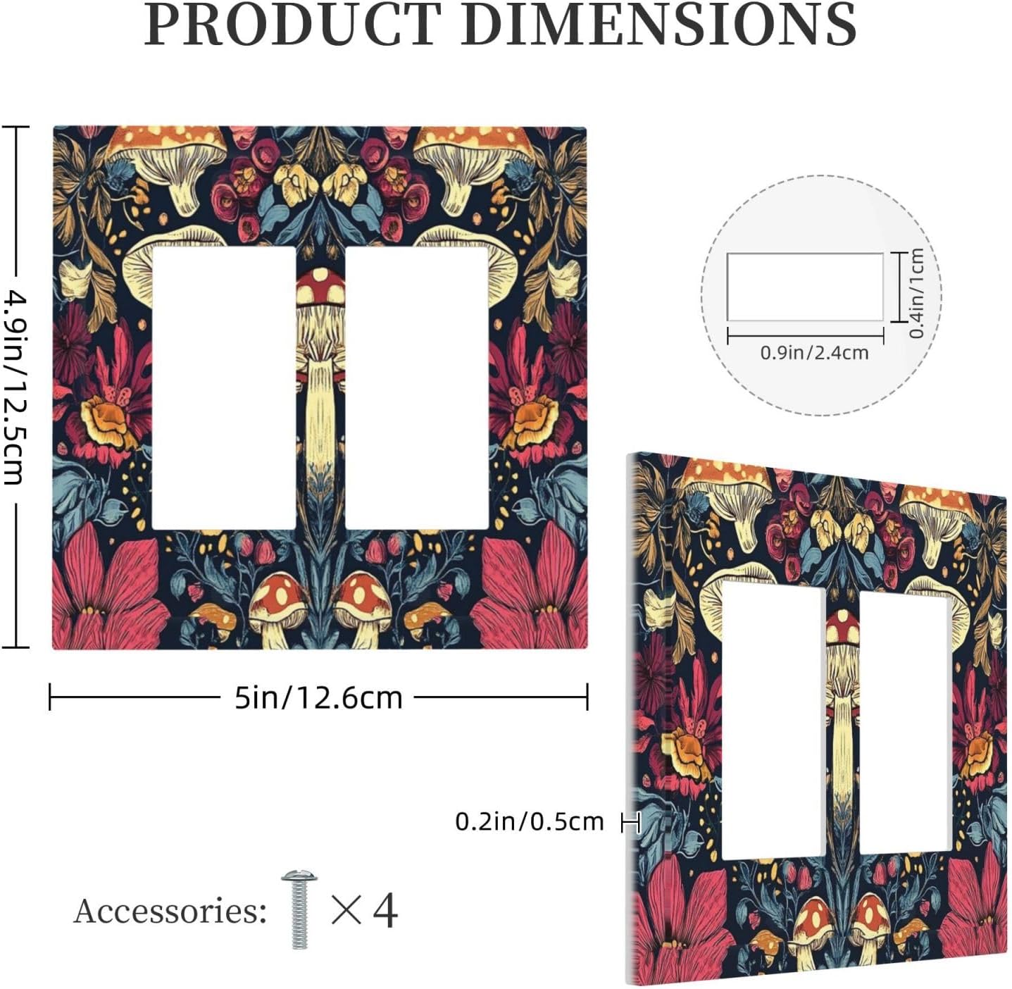 Decorative Outlet Covers Coloful Red Yellow Orange Magical Mushroom Forest 2 Gang Double Rocker Light Switch Cover Plate Electrical Switch Plate Cover Decorate GFCI Wall Plate for Bedroom Home Decor
