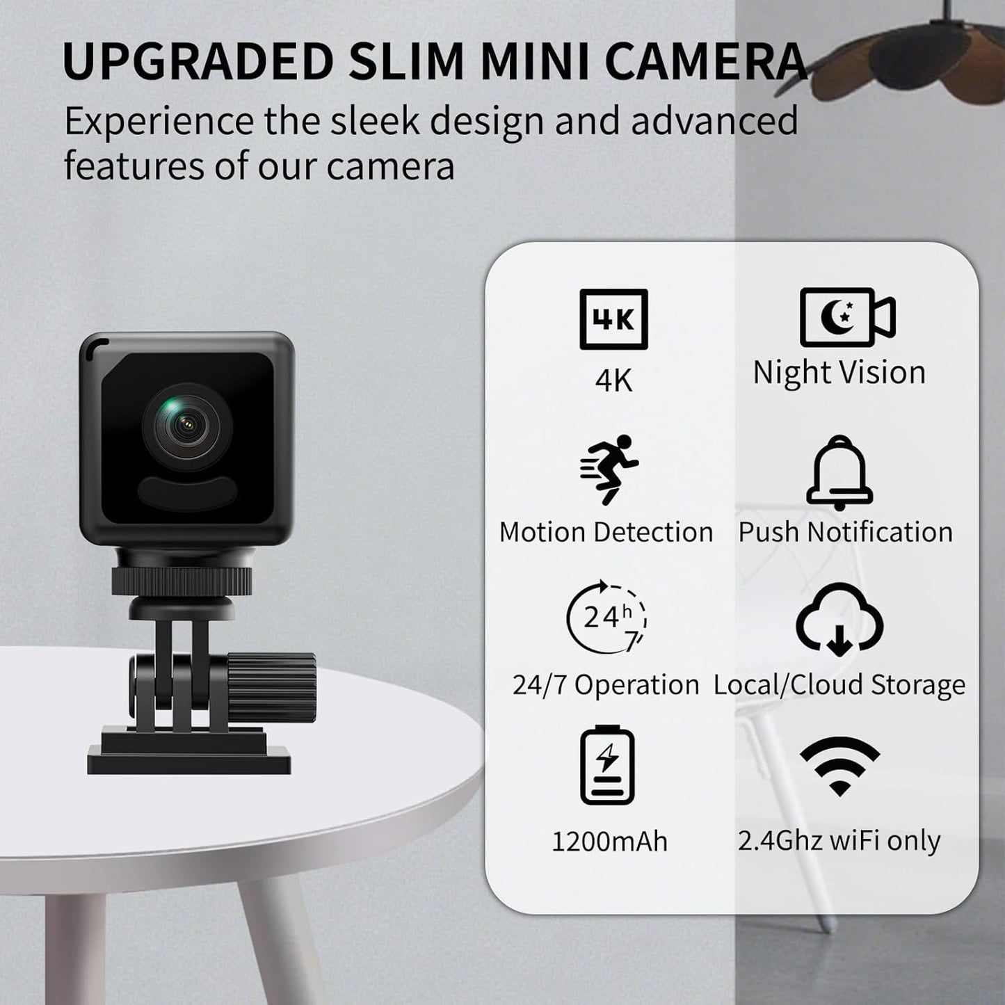 4K Mini Security Camera WiFi Wireless Camera Small Smart Portable HD Nanny Cam with Motion Detection Cloud & SD Storage Clear Night Vision Micro Cameras for Home Office Pet Baby Monitor Indoor/Outdoor