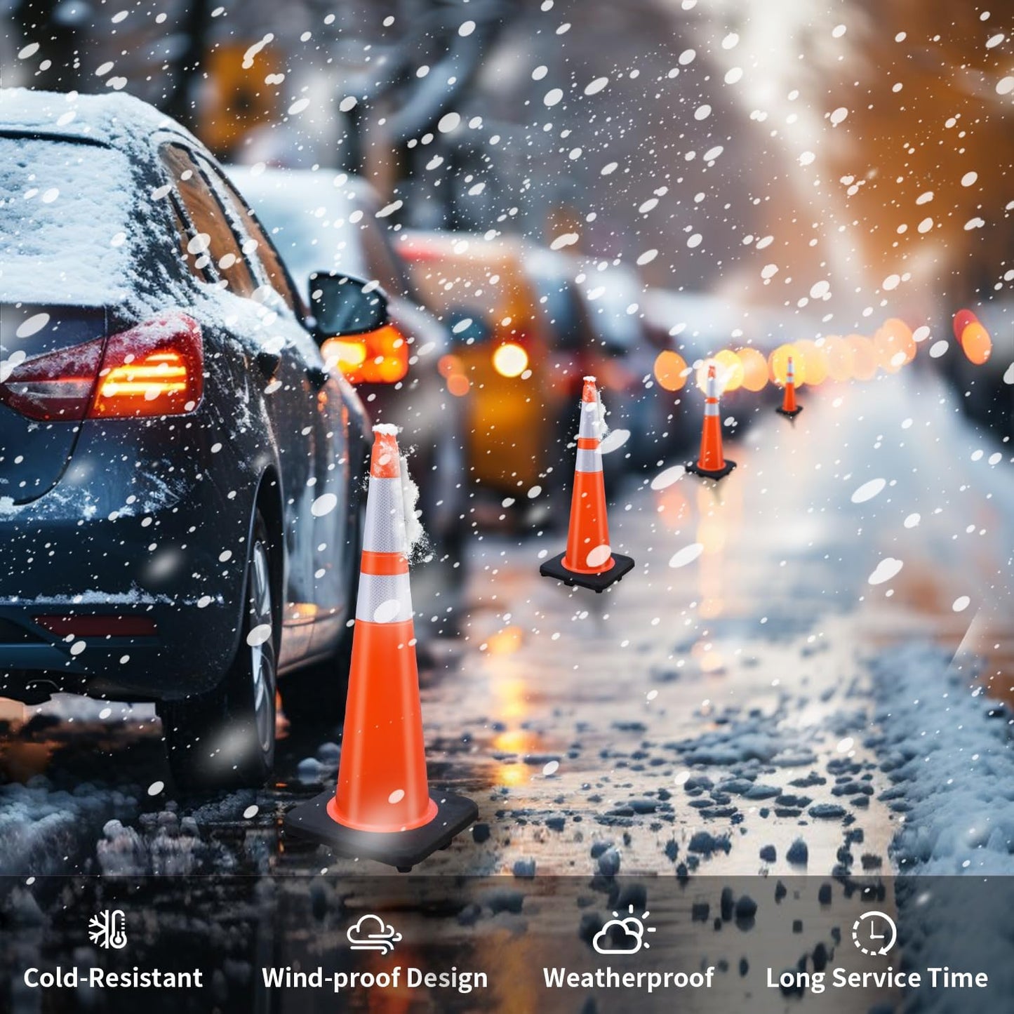 BESEA 6 Pack 36” Traffic Cones Orange Safety Road Cones with Reflective Collars, Heavy Duty Parking & Construction Cone for Traffic Control