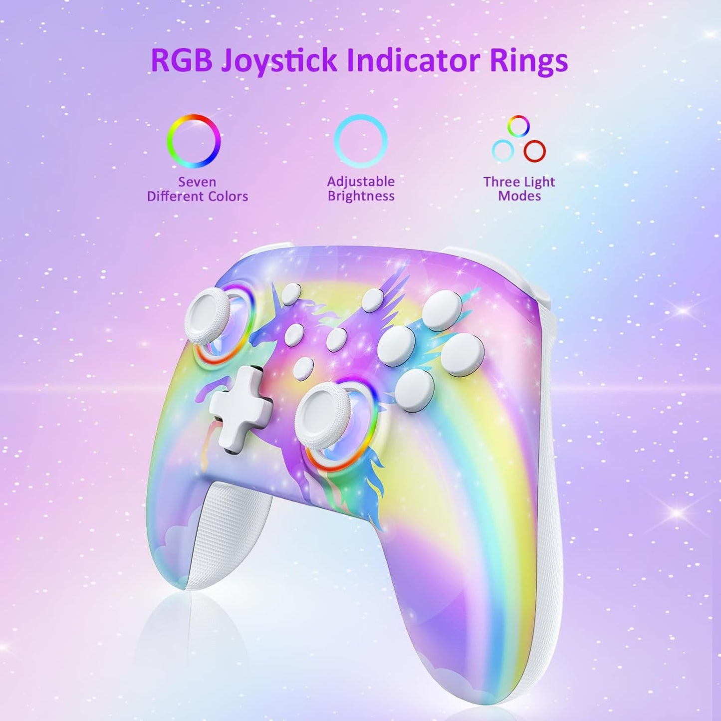 NexiGo Wireless Controller (No Deadzone) for Switch 2 and Switch, Bluetooth Controllers for Nintendo Switch with Vibration, Motion, Turbo and LED Light (Violet Unicorn)