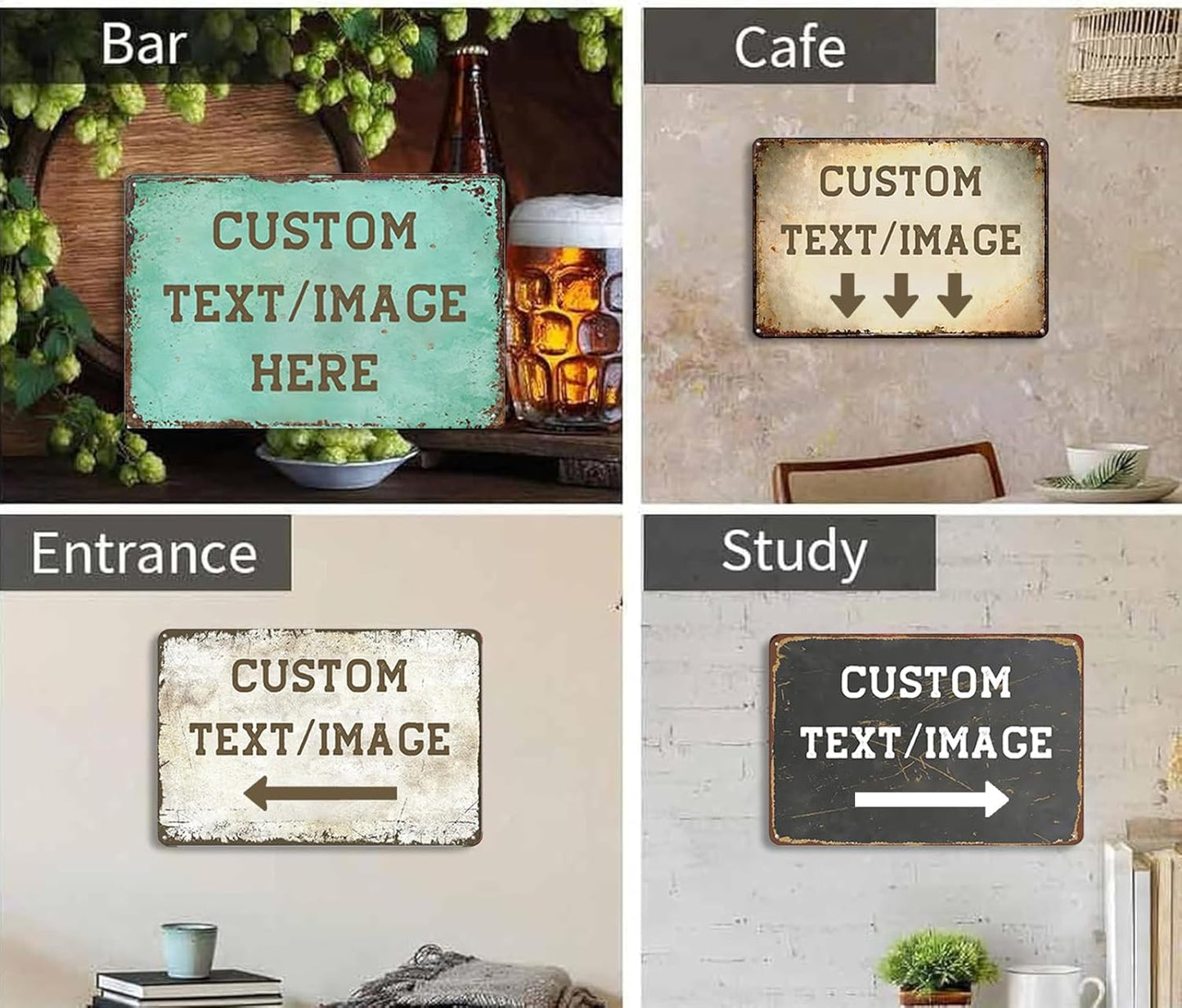 Custom Sign with Directional Arrow Rustic, Personalized Wall Decor, Vintage Metal Signs, 14''x10'' Customized Retro Aluminum Sign for Home Office Bar Yard Garden Outdoor Gift