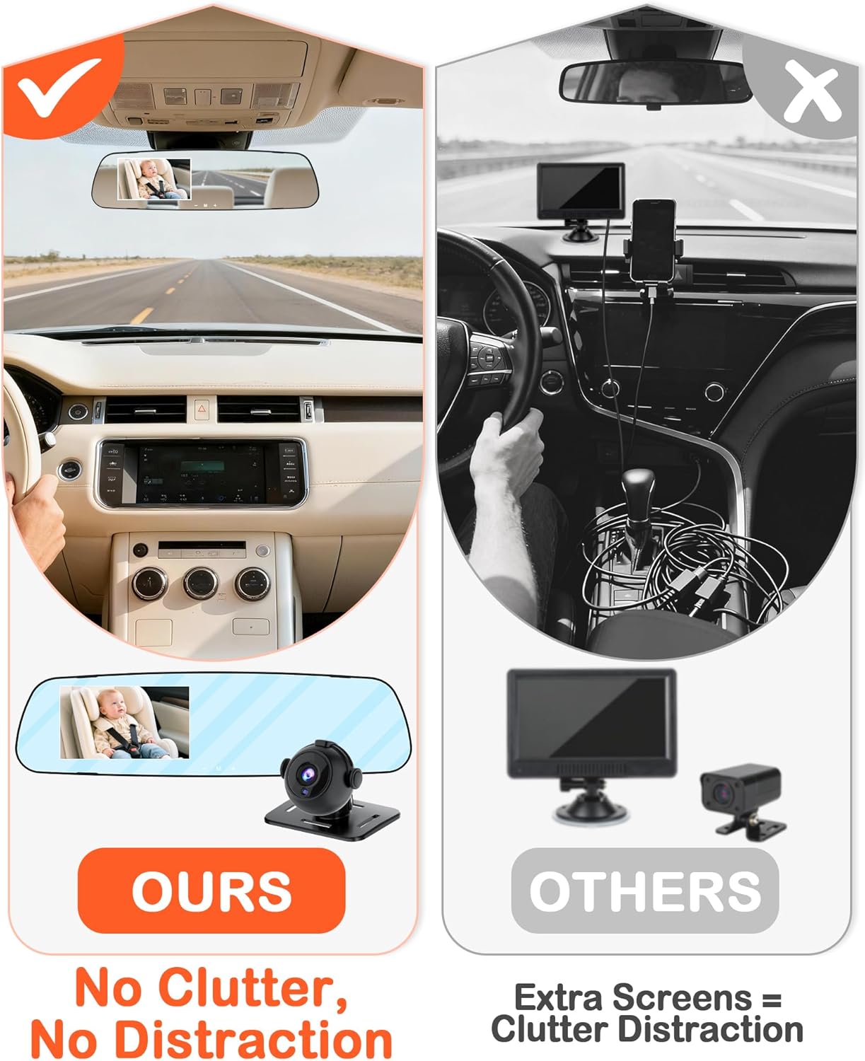 Baby Car Mirror Camera: Dash-Free 4.3-inch HD Clear Night Vision Wide Angle View for Infant Backseat Monitoring - Plug-Play No-Professional Installation for Parents Long Road Driving