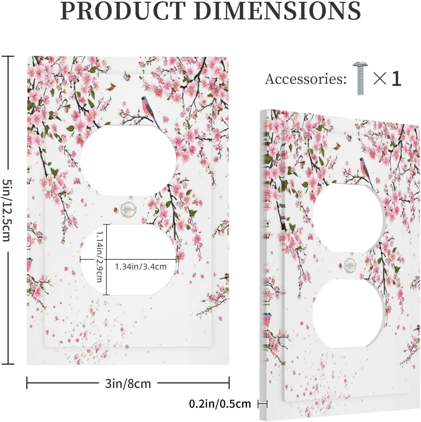 Decorative Outlet Covers Rustic Plum Blossom Pink Flowers 1 Gang Duplex Light Switch Cover Plate Unique Wall Plate Electrical Switch Plate Covers for Home Bedroom Decor （2 Pack）