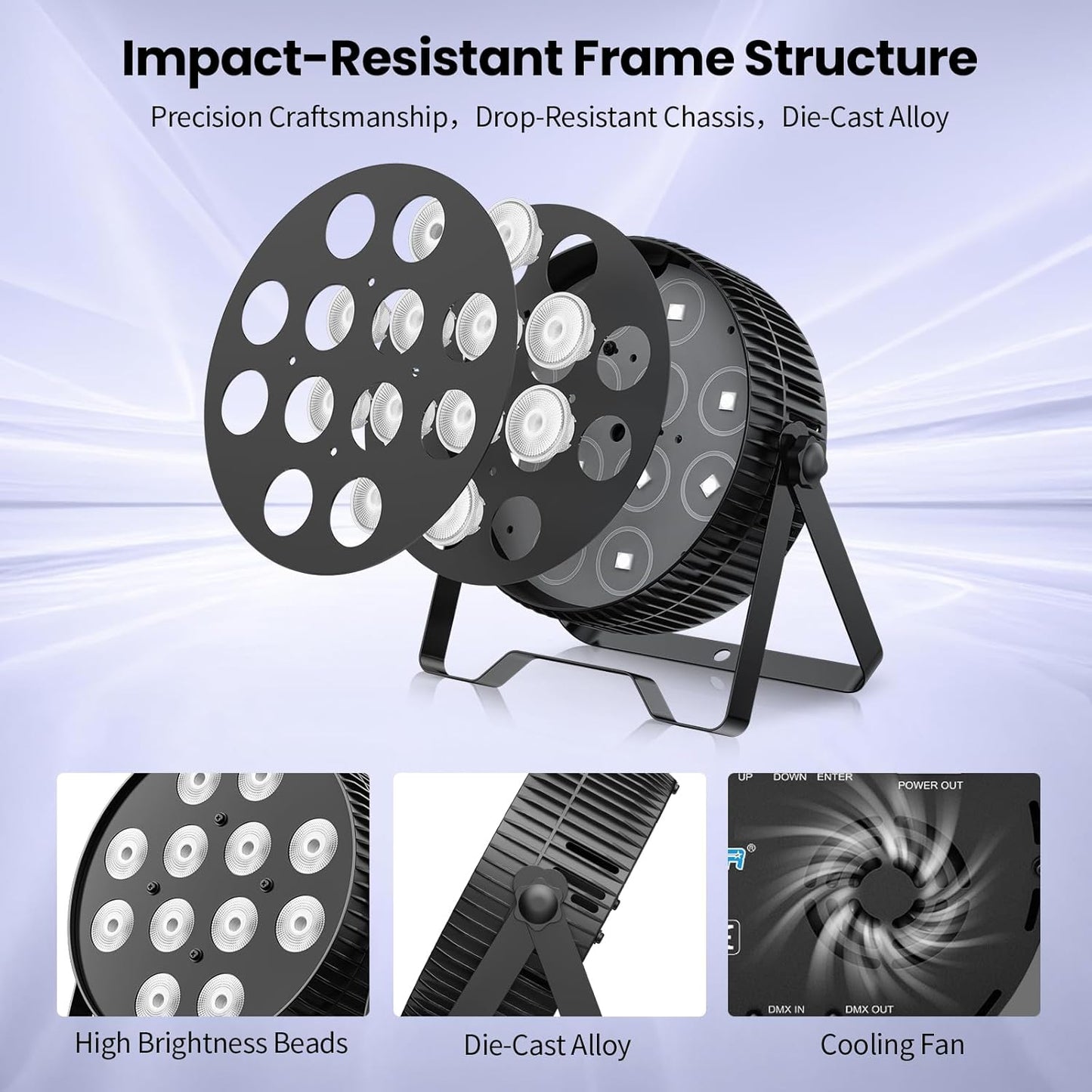 Betopper LED Stage Lights, 12X18W DJ Par Light, RGB+Lime+Amber+UV 6-in-1 Wash/Strobe Effect Stage Lighting, DMX512/Sound Activated Uplighting Lights for DJ, Parties, Concerts, Bars, 4-Pack