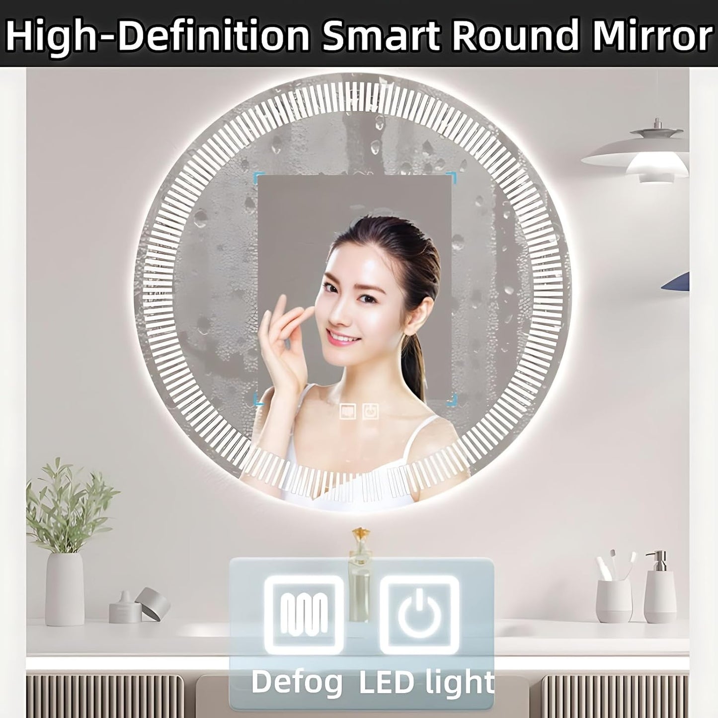 Modern Bathroom Vanity with Sink - Wall Mounted Vanity Cabinet with High-Definition Smart Storage Mirror, Time Display & LED Lights, Defogging | Bathroom Sink Cabinet (Mirror Cabinet, 68in)