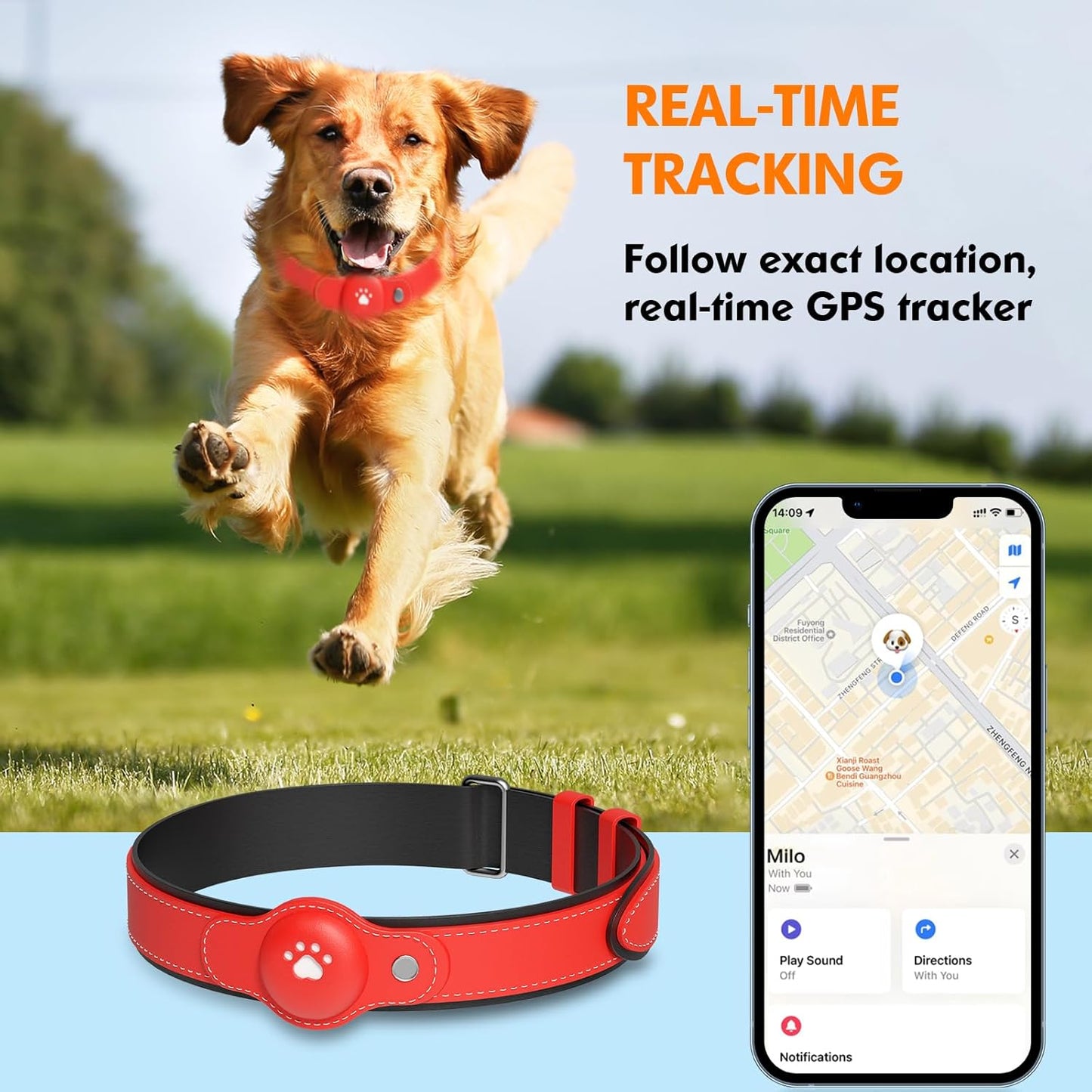 2-in-1 GPS Tracker for Dogs&Cats: Smart Collar with Real-Time Location, No Monthly Fee, Unlimited Range (iOS Only) GPS Tracker Dog Collar- Ideal for Small, Medium Large Dogs(Tracker Included)