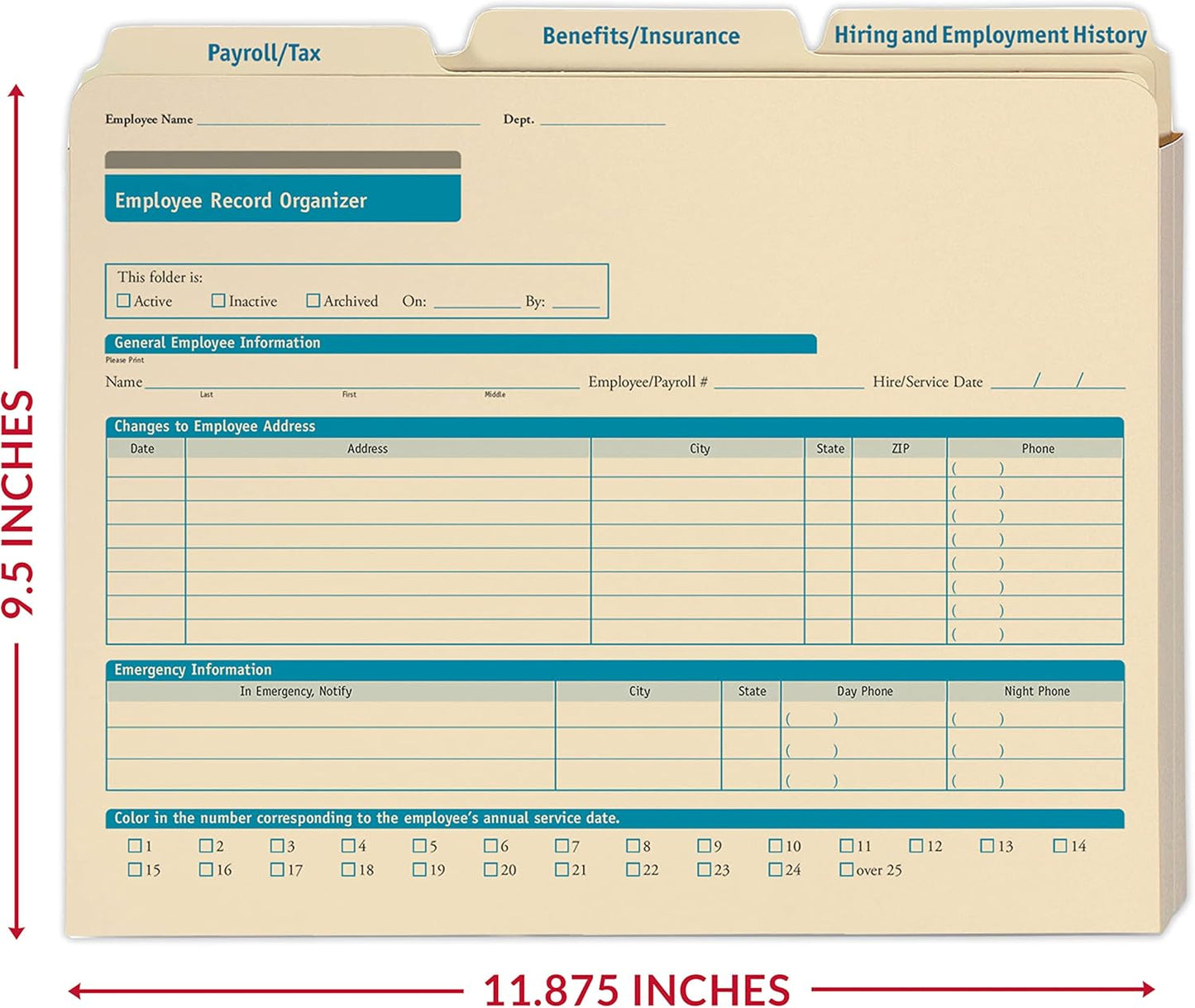 ComplyRight Employee Record Organizer 3-Folder Set | 12” x 9.5” x 1.25” | HR and Employee Management | 25-Set
