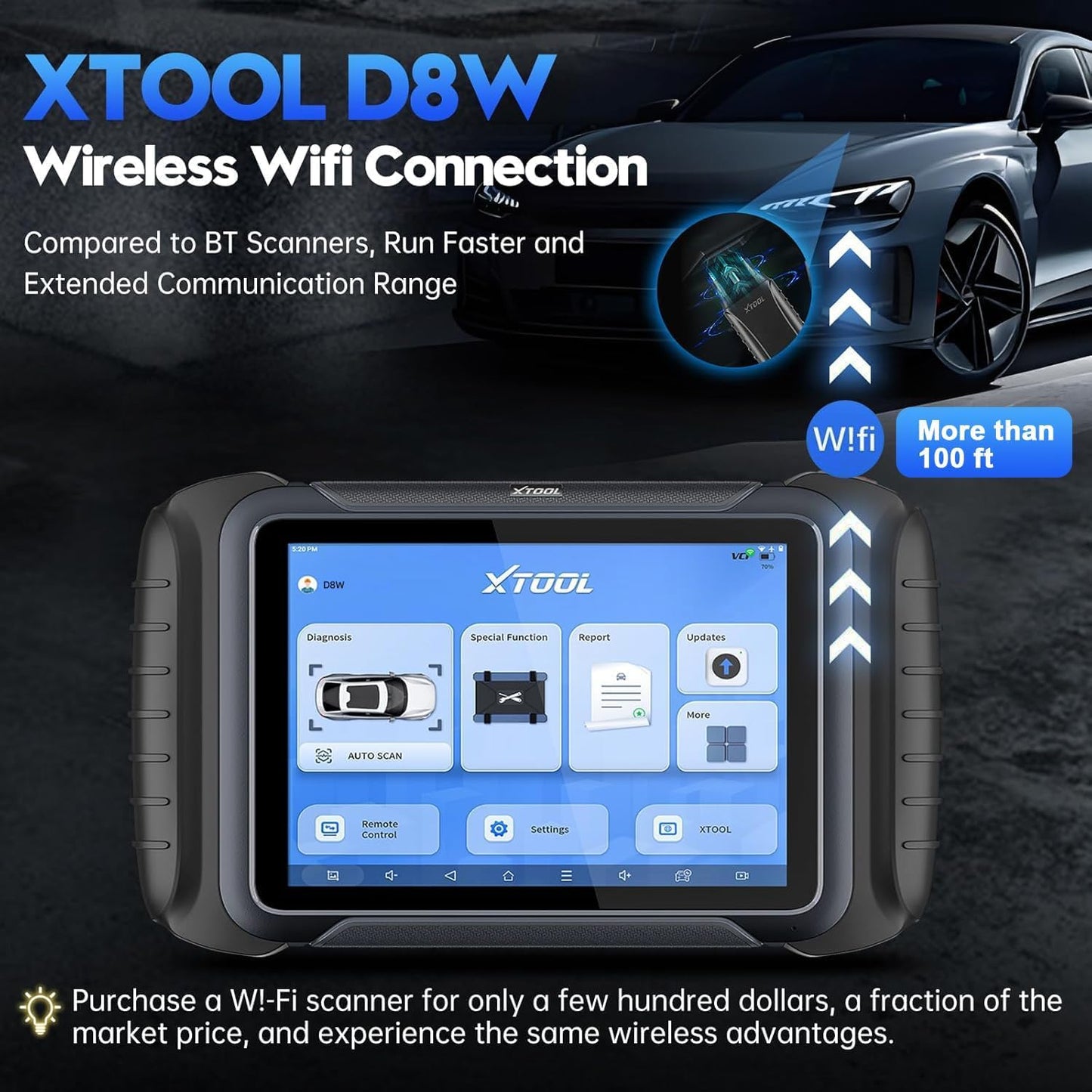 XTOOL D8W OBD2 Scanner Diagnostic Tool Wireless Bidirectional Scan Tool with Topology, ECU C0ding, 42 Reset, Active Tests, Crankshaft Relearn, All System PMI, CANFD/DoIP FCA, 3-Yr Update