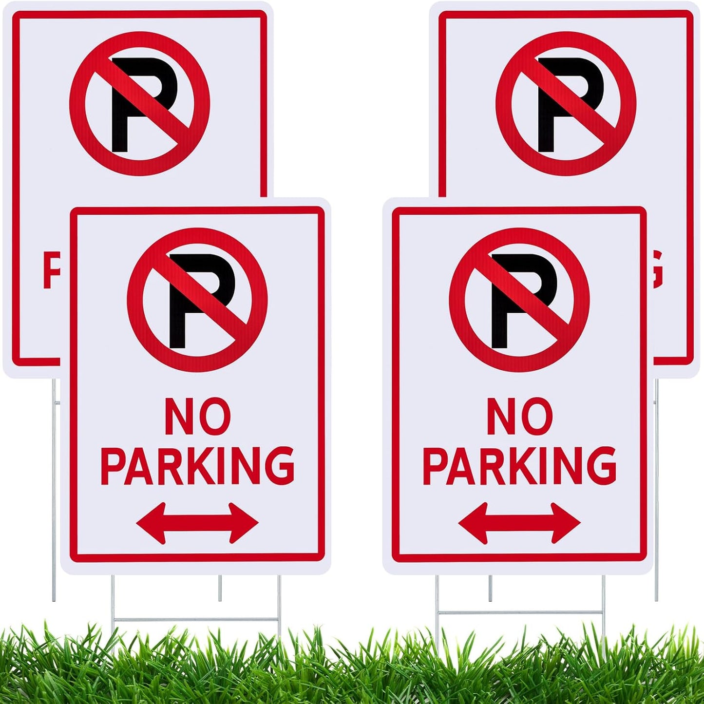 Kigley 4 Pcs No Parking Signs with H Stake 14 x 10" Plastic Waterproof Double Sided No Parking Outside Signs, Weatherproof and Fade Resistant, Easy to Mount
