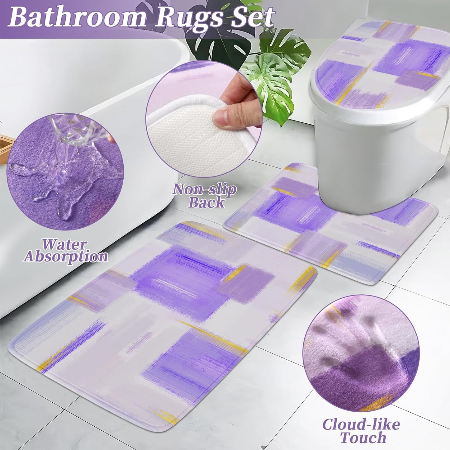 Bathroom Set - Purple and Gold Bathroom Accessories Set, Bathroom Sets with Shower Curtain and Rugs, Purple Shower Curtain Set with Bathroom Trash Can, Soap Dispenser, Soap Dish for Home Decor