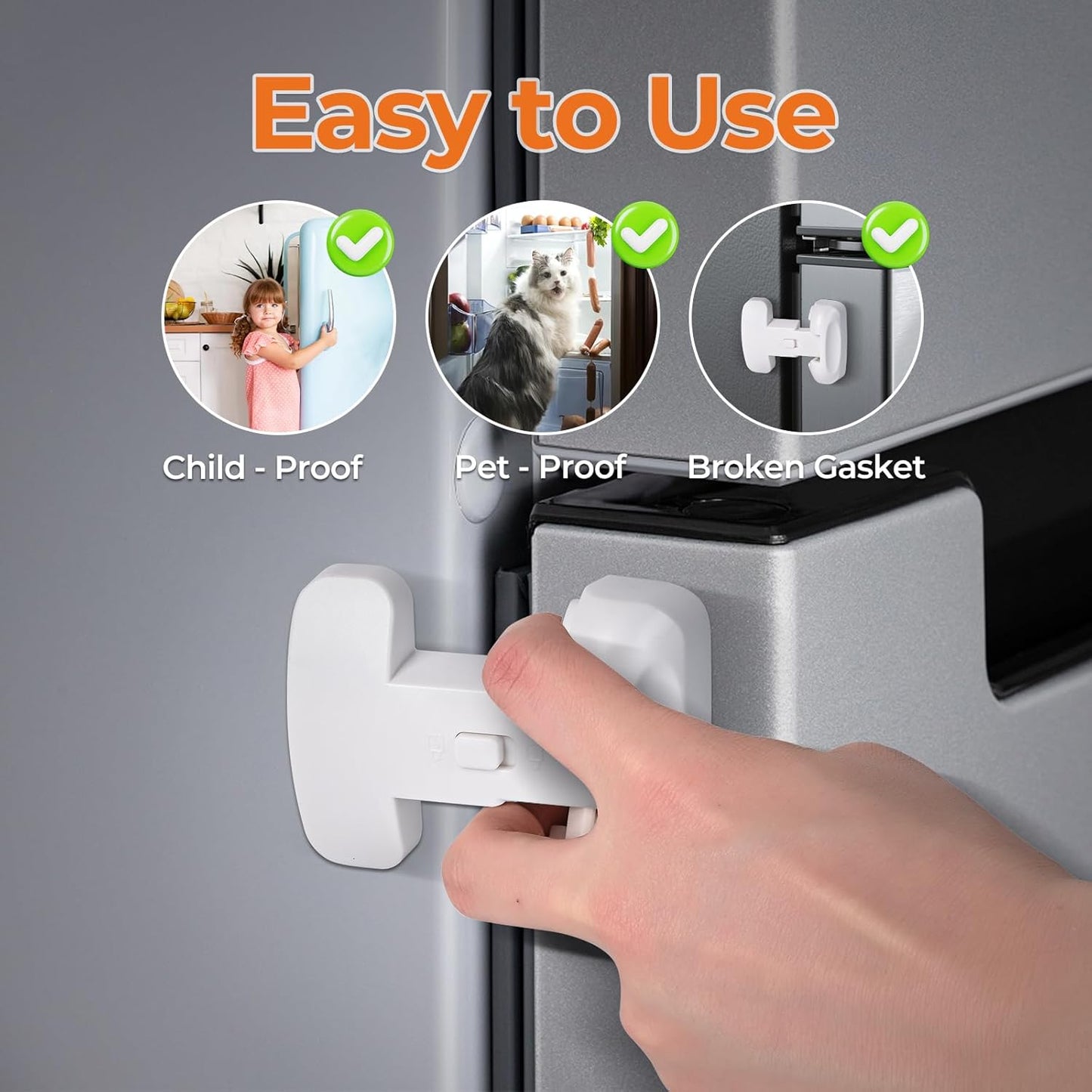 Refrigerator Fridge Door Lock for Kids Child Safety Locks for Doors Freezer Door Lock Easy to Install Keep Door Closed Child Proof Refrigerator，Freezer Door Lock 2 Pack, White
