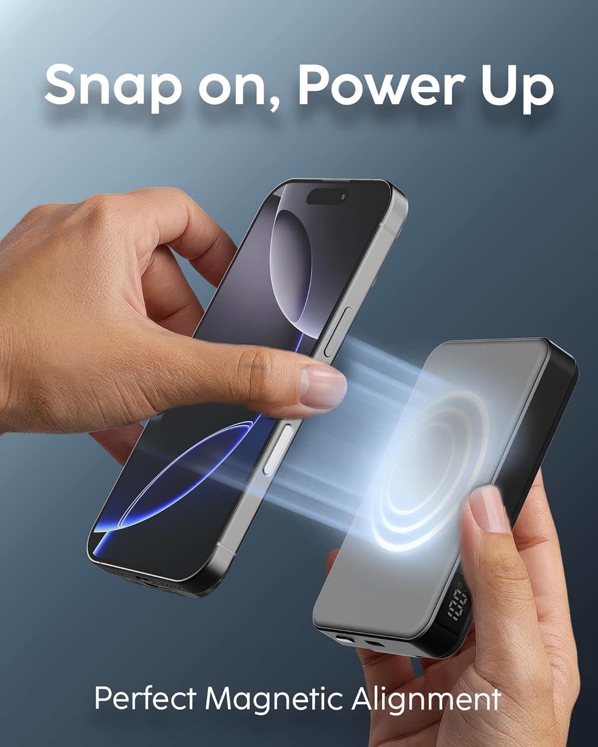 myCharge CliqLuxe+ 5000mAh 25W Wireless Magnetic Power Bank - Qi2.2 15W Fast Wireless Charging | Built-in Wall Plug & Stand | 20W PD USB-C Port | Digital Battery Display | Premium Black Fabric
