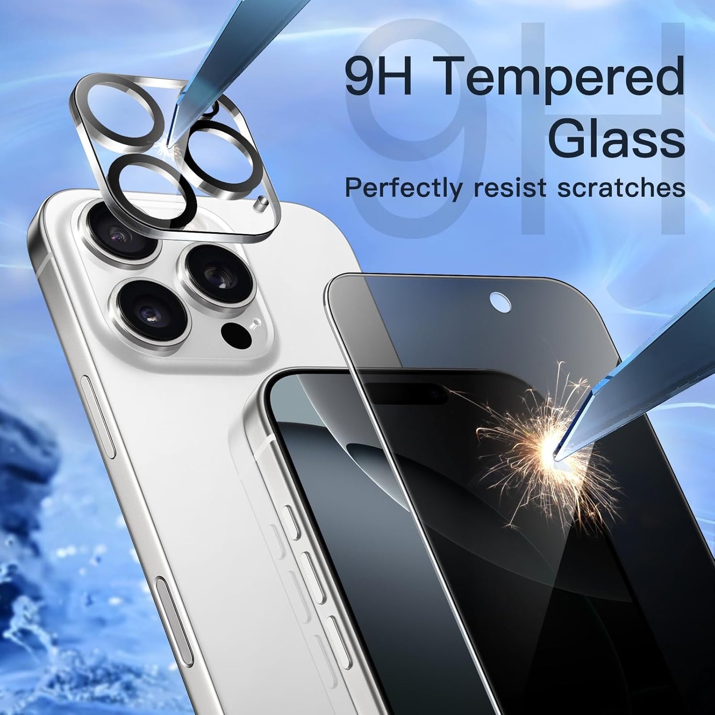 JETech Privacy Screen Protector for iPhone 16 Pro 6.3-Inch with Camera Lens Protector, Anti-Spy Tempered Glass Film, Easy Installation Tool, 2-Pack Each