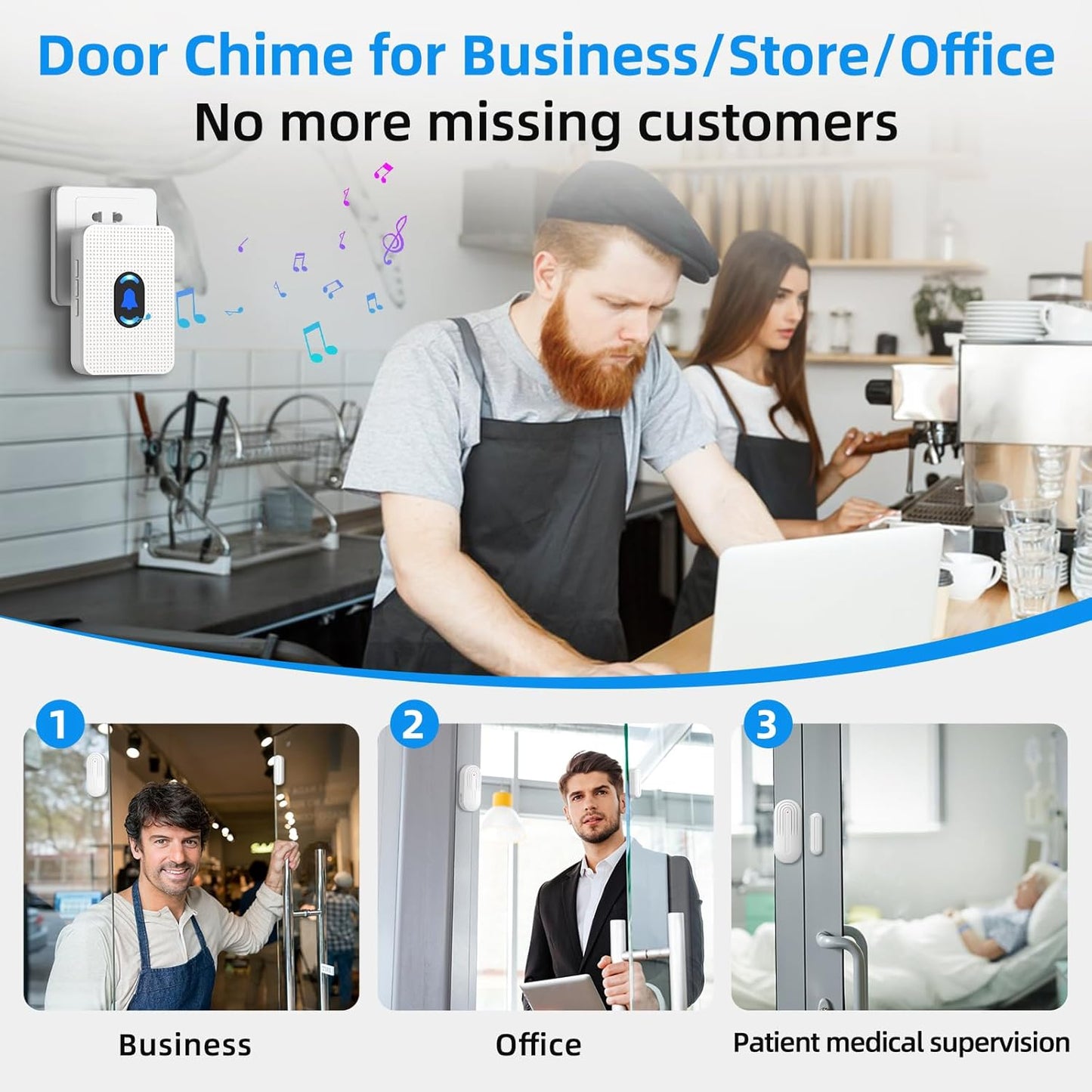Daytech Wireless Door Sensor Chime Door Entry Chime with 800ft Range 20 Chimes 5 Adjustable Volume Door Open Chime for Business/Home/Office/Store When Entering, 1 Sensor + 1 Receiver