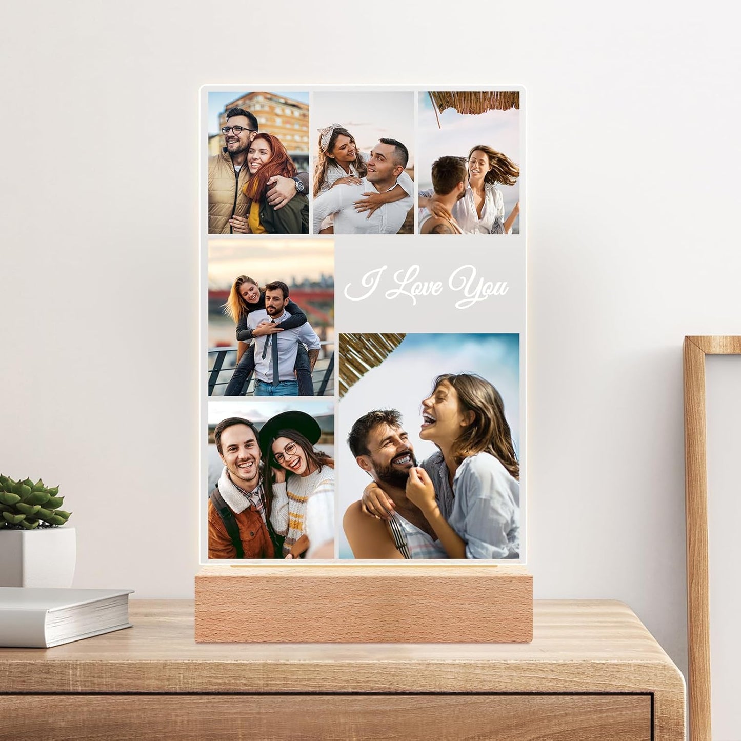 Custom Picture Frame with Photo, Customized Picture Frames with Night Light, Personalized Photo Frame, Personalized Anniversary Valentines Day Gifts for Women Men Her Him Couple