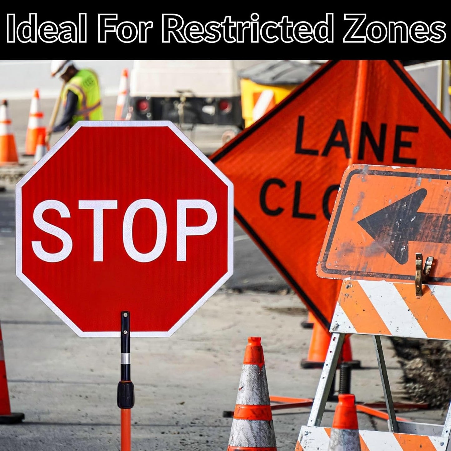 BESEA 12 Inch Handheld STOP & SLOW Sign, Double-Sided Reflective Paddle for Traffic Control, School Crossings, Construction Zones, Durable Non-Telescopic Handle, High-Visibility Safety Sign