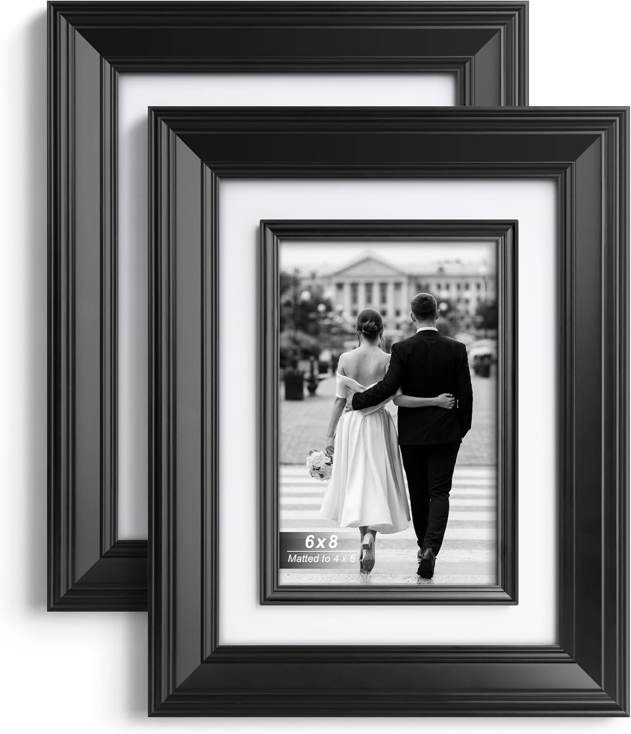 Yaetm 6x8 Black Picture Frame with Decorative Inner Frame & Tempered Glass, Display 4x6 Photos with Mat - Portrait or Landscape - Tabletop & Wall Mount for Office & Home Décor (Black, 2 Pack)