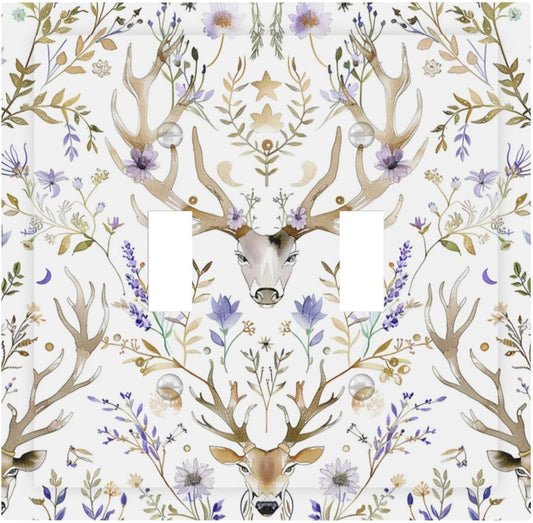 Decorative Switch Plates Gothic Retro Floral Damask Elk Wild Flower 2 Gang Double Toggle Outlet Light Switch Cover Wall Plate Electrical Faceplate For Bed Room Living Room Decor